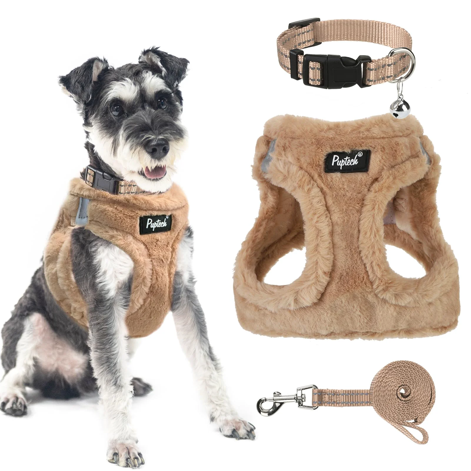 Consistent PUPTECK Adjustable Harness Leash Set — No-Pull Vest Reflective Khaki M Reusable