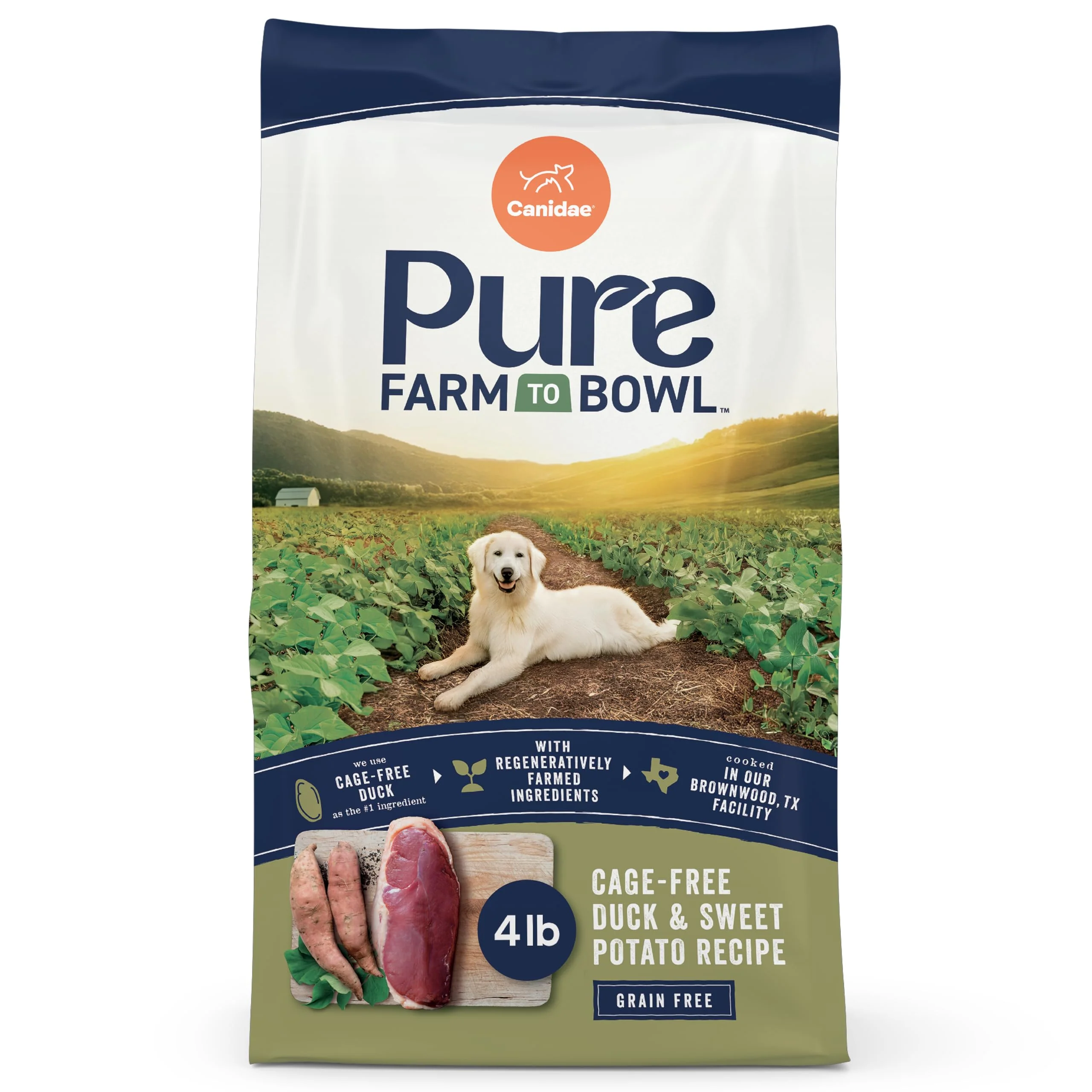 Specialty CANIDAE Pure Farm to Bowl Cage- Duck Sweet Potato – Grain- Dry Dog Food 4 lb Optimized