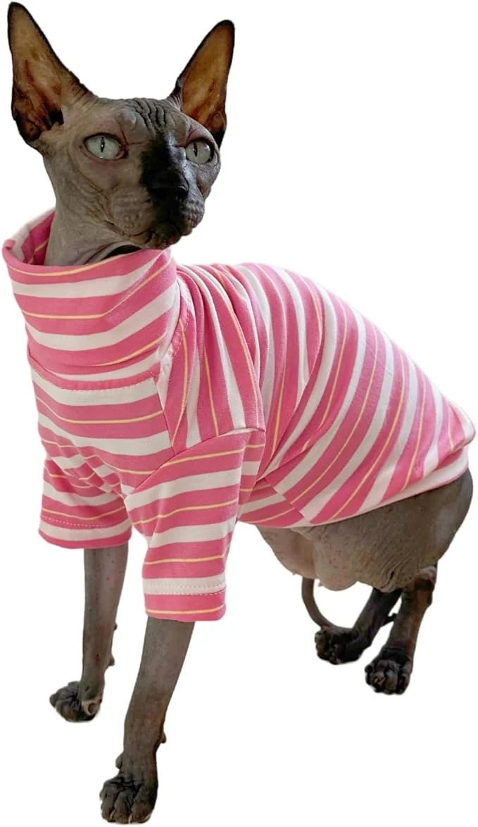 Exclusive Vintage Stripes Sphynx Hairless Cats Shirt Cotton Cat Turtleneck Pet Clothes Premium