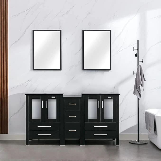 Premium Material eclife 60 Modern Bathroom Vanity Sink Combo standing Cabinet with Small Side Cabinet Without Vessel Sink Faucet Drain Black Vanity Only About ThisOverview Comfortable