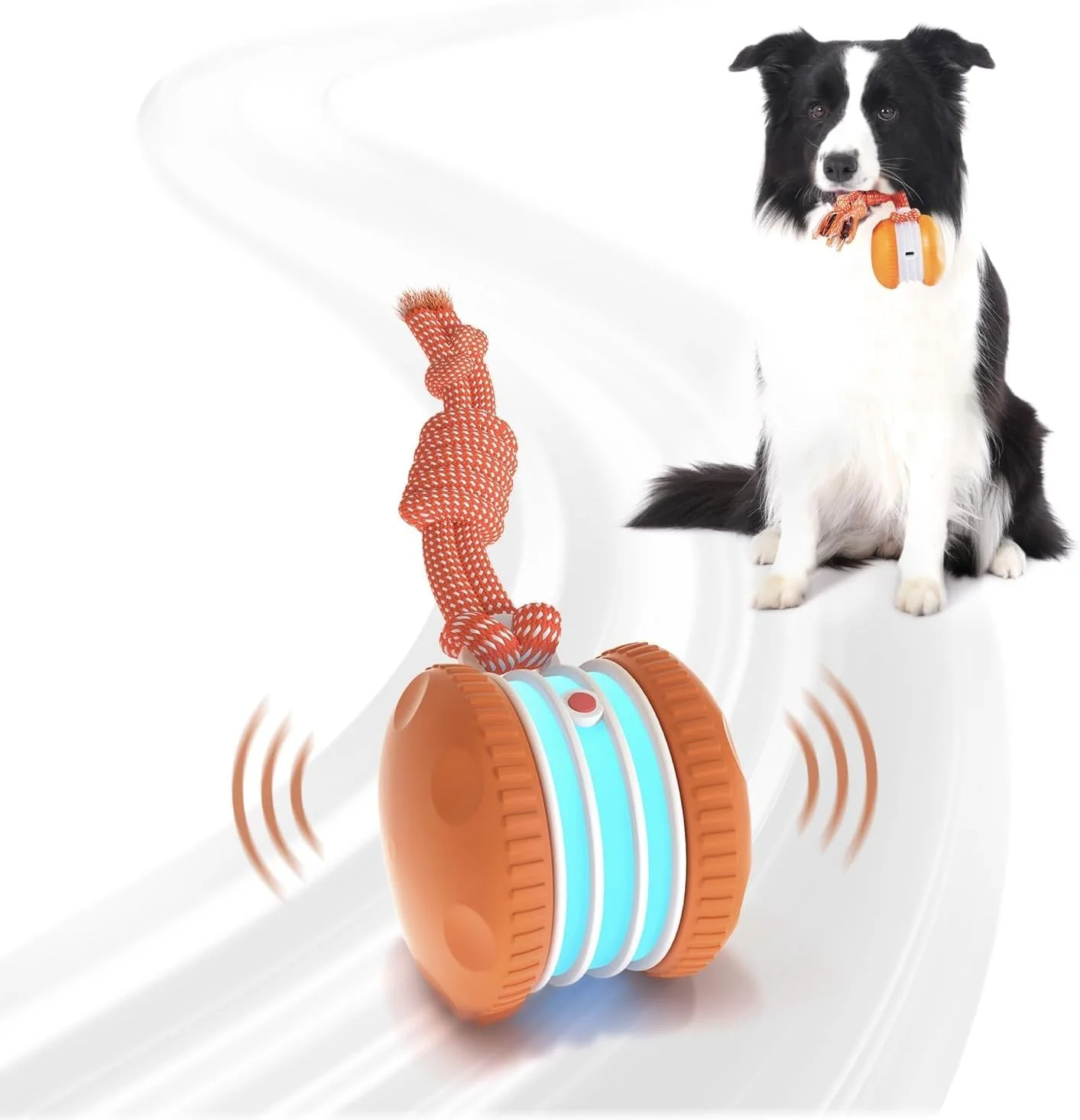 Relaxed QGI Interactive Dog Toy – Random Path Electric Moving Ball with Rope Orange High-Grade