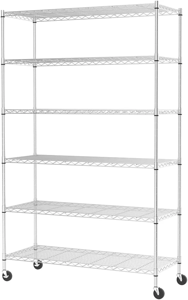 Enhanced FDW 48 L×18 W×82 H Wire Shelving Unit Storage Cart Metal Shelf Rolling Utility Cart 2100Lbs Capacity with 6 Tier Casters Adjustable Layer Rack Strong Steel for Restaurant Garage Pantry Kitchen ChromeAbout ThisOverview Functional