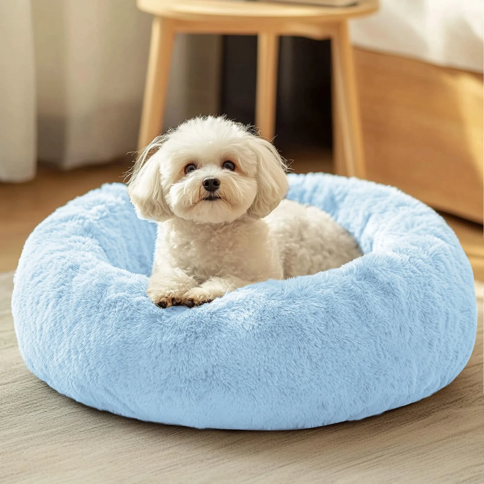 Original JOLLYVOGUE Donut Dog Cat Bed Calming Fluffy Cushion for Small Medium Pets 20 inch User-Friendly