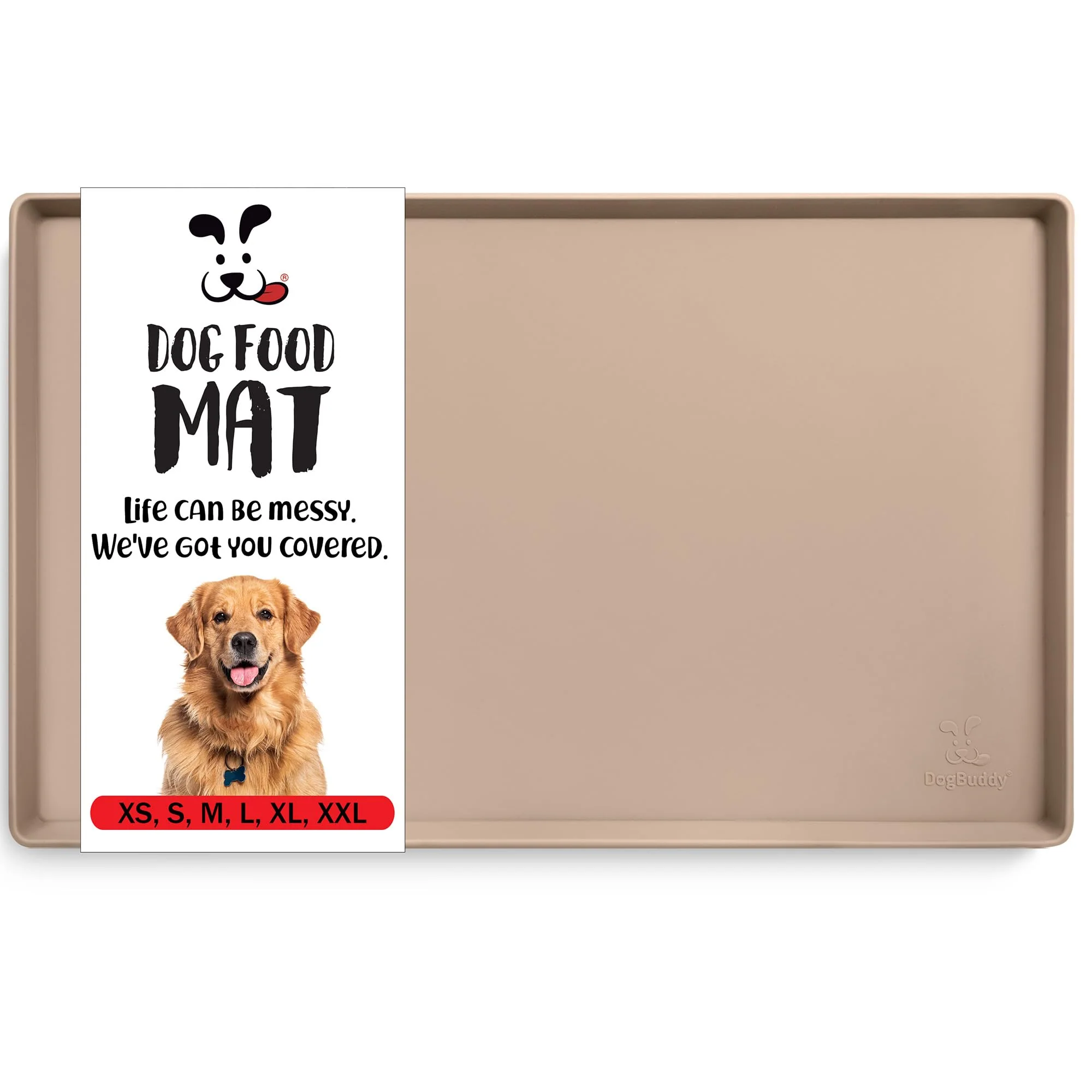 Exclusive DogBuddy Dog Food Mat – Waterproof Silicone Non-Slip Bowl Mat 21 x 14 in Taupe Secure
