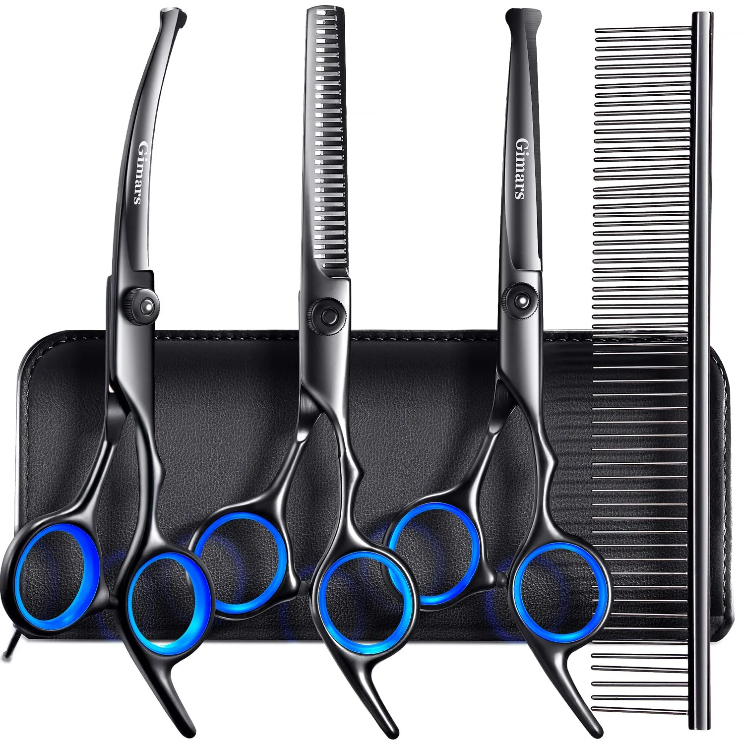 Versatile Gimars Dog Grooming Scissors Kit – 5-in-1 Professional 4CR Titanium Coated with Safety Round Tip Elegant