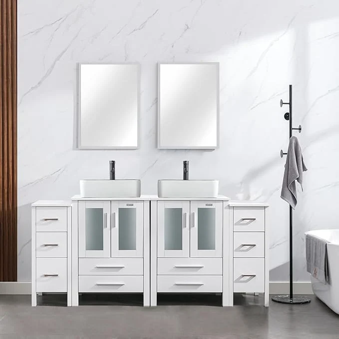 Long-Lasting eclife 72 Modern Bathroom Vanity Sink Combo standing Cabinet with Small Side Cabinet White Black Ceramic Vessel Sink Water Save Faucet Drain White T03BK About ThisOverview Trusted