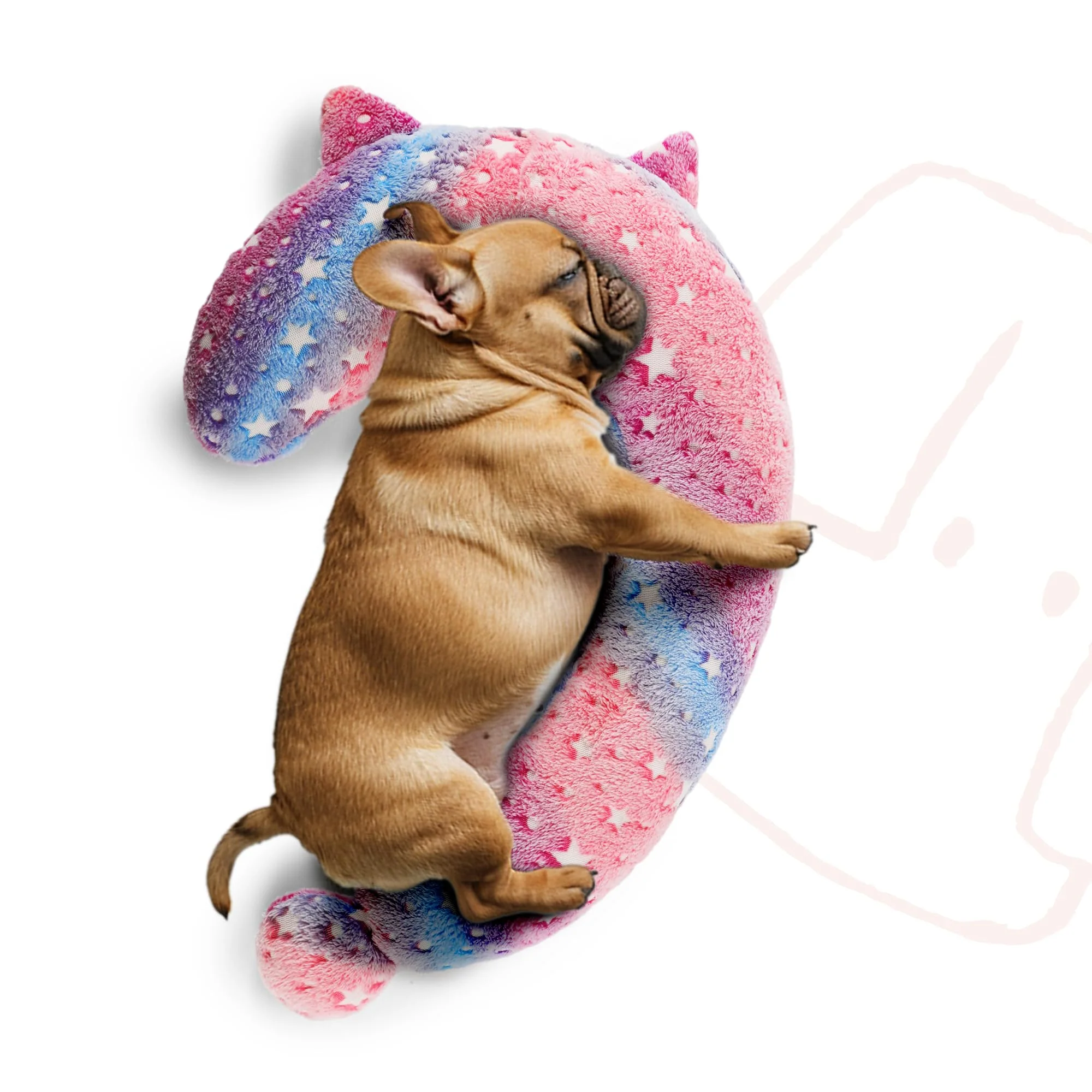 Crafted POMESEA Glow-in-Dark Calming Dog Pillow – Ergonomic Question-Mark Bed M Pink Advanced