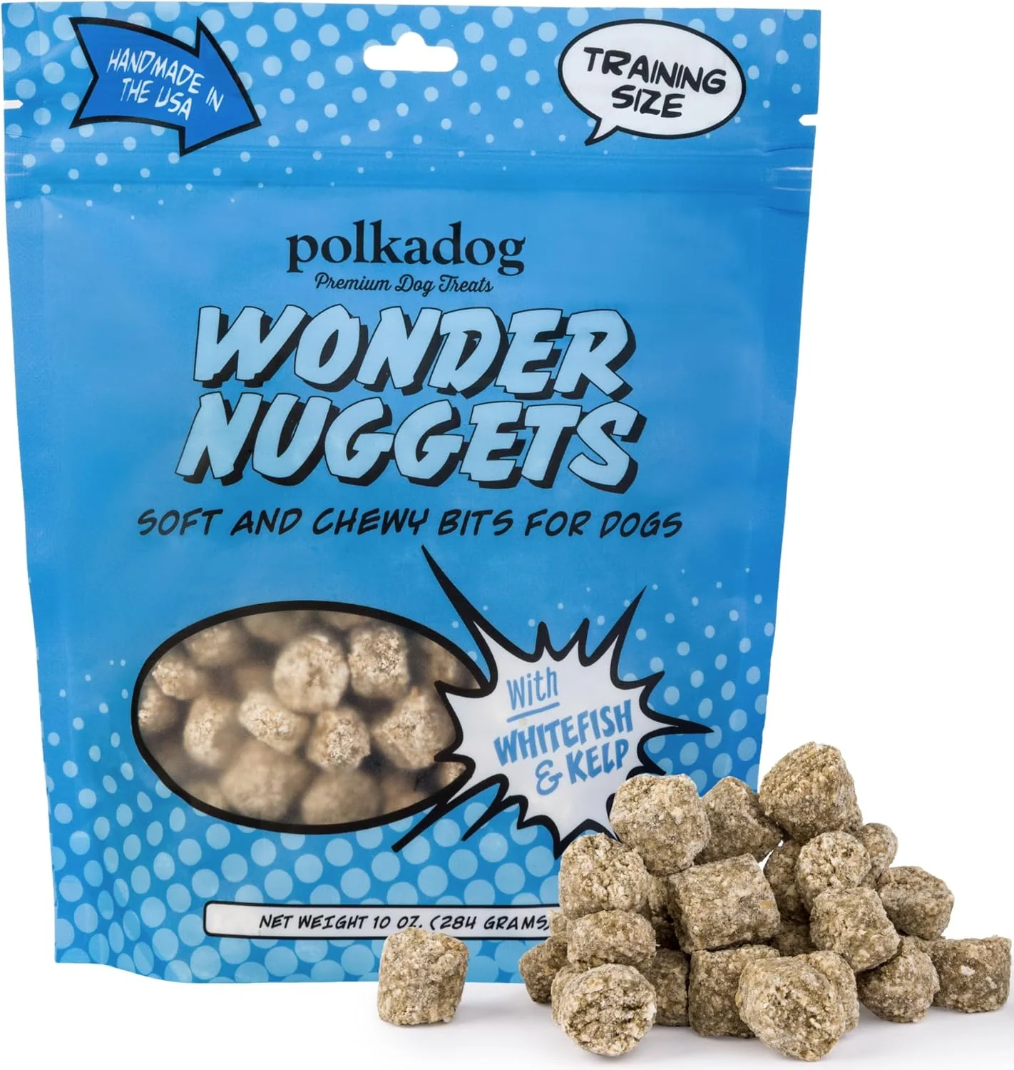 Contemporary Polkadog Wonder Nuggets – Soft Chewy Dog Treats with Wild-Caught Whitefish Kelp – Healthy Limited Ingredient Training Treats for All Dog Breeds and Ages – Natural Made in USA – 10 oz Artisan