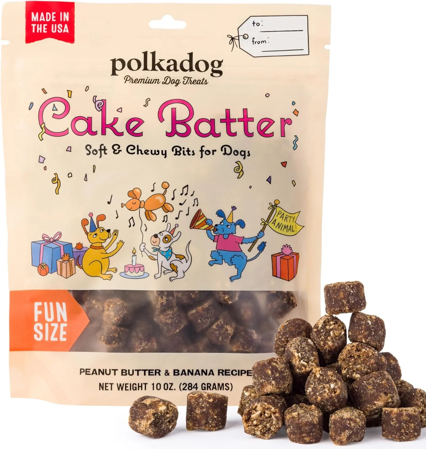 Polkadog Cake Batter Dog Treats – Soft Chewy Premium Birthday Treats with Peanut Butter Banana – Healthy Limited Ingredient Training Size for All Dog Breeds Ages – Natural Made in USA – 10 oz High-Grade