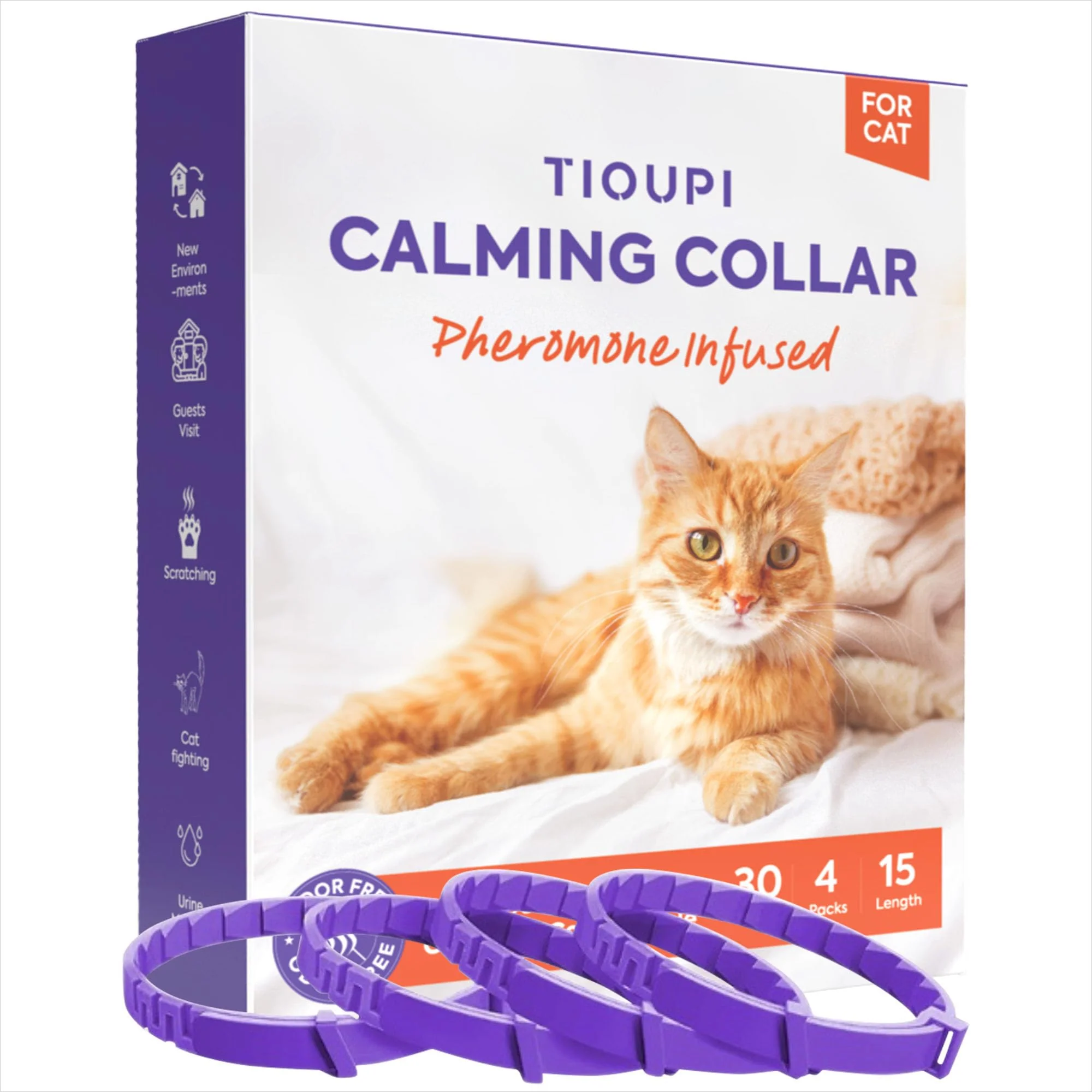 Carefully Designed TIOUPI 4 Pack Calming Cat Collars – Pheromone Stress Relief High-Quality