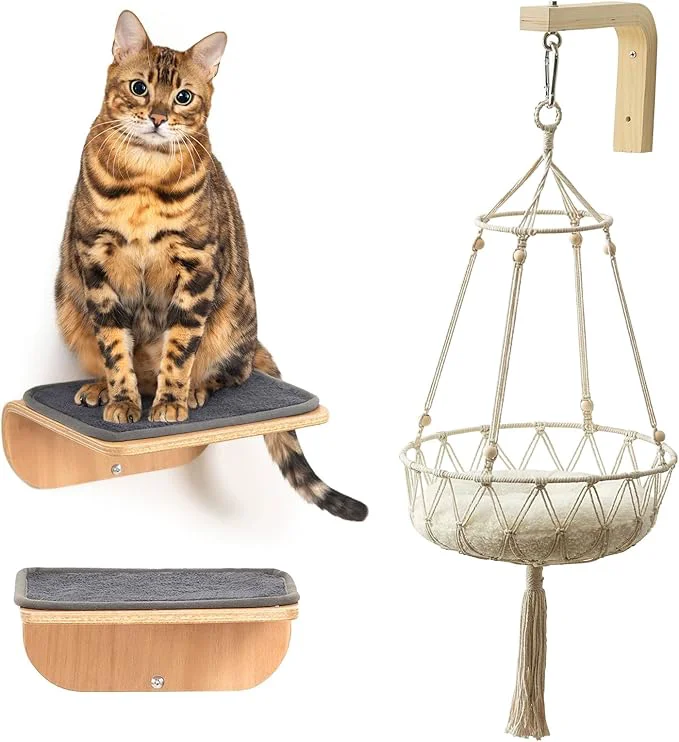 Reusable Cat Wall Shelves for Cat Wall Steps Wooden Floating Modern Mounted Space Fine Crafted