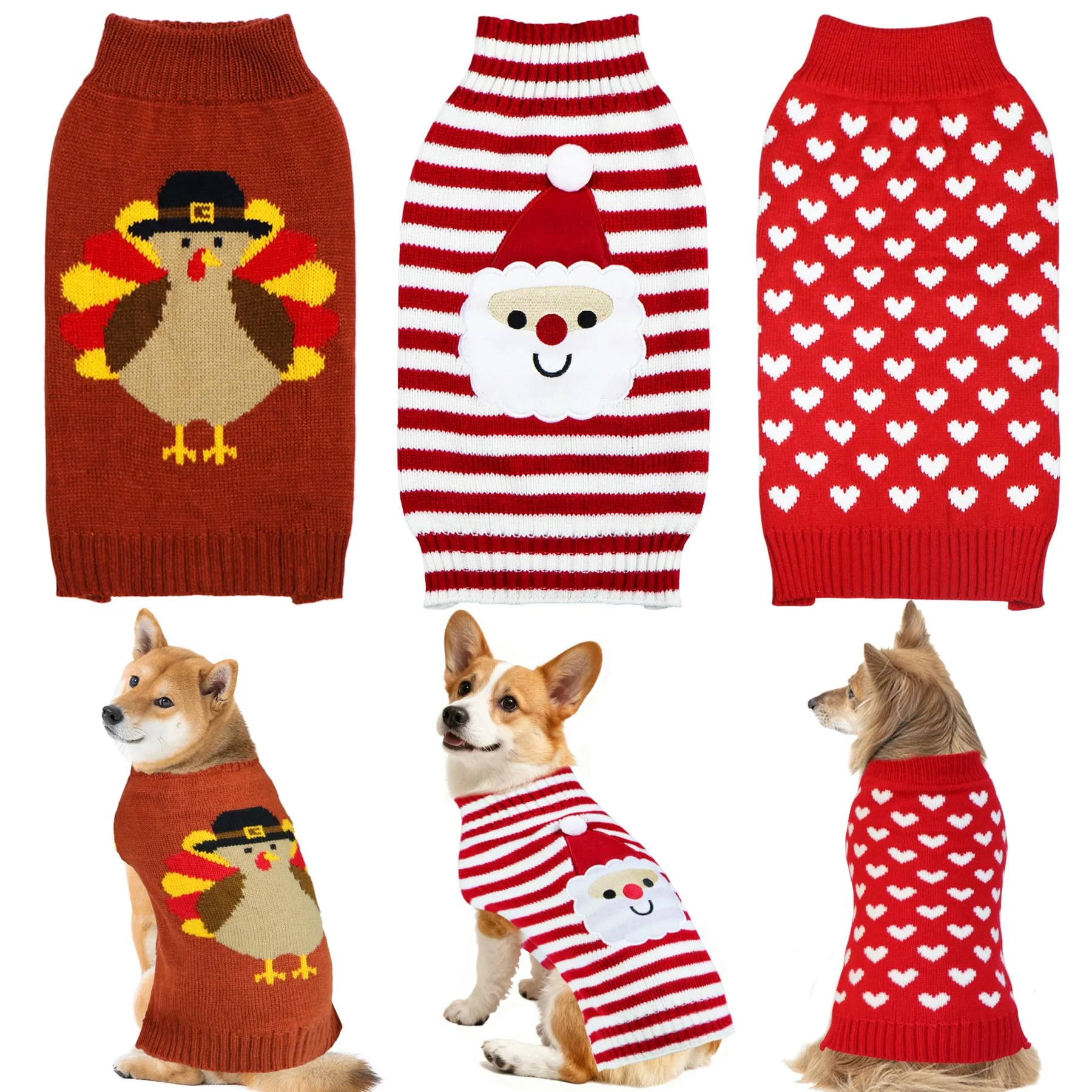High-Quality PAYHTOW 3 Pack Holiday Dog Sweaters – Thanksgiving Christmas Valentine Knit Sweaters for Small to XL Dogs Crafted