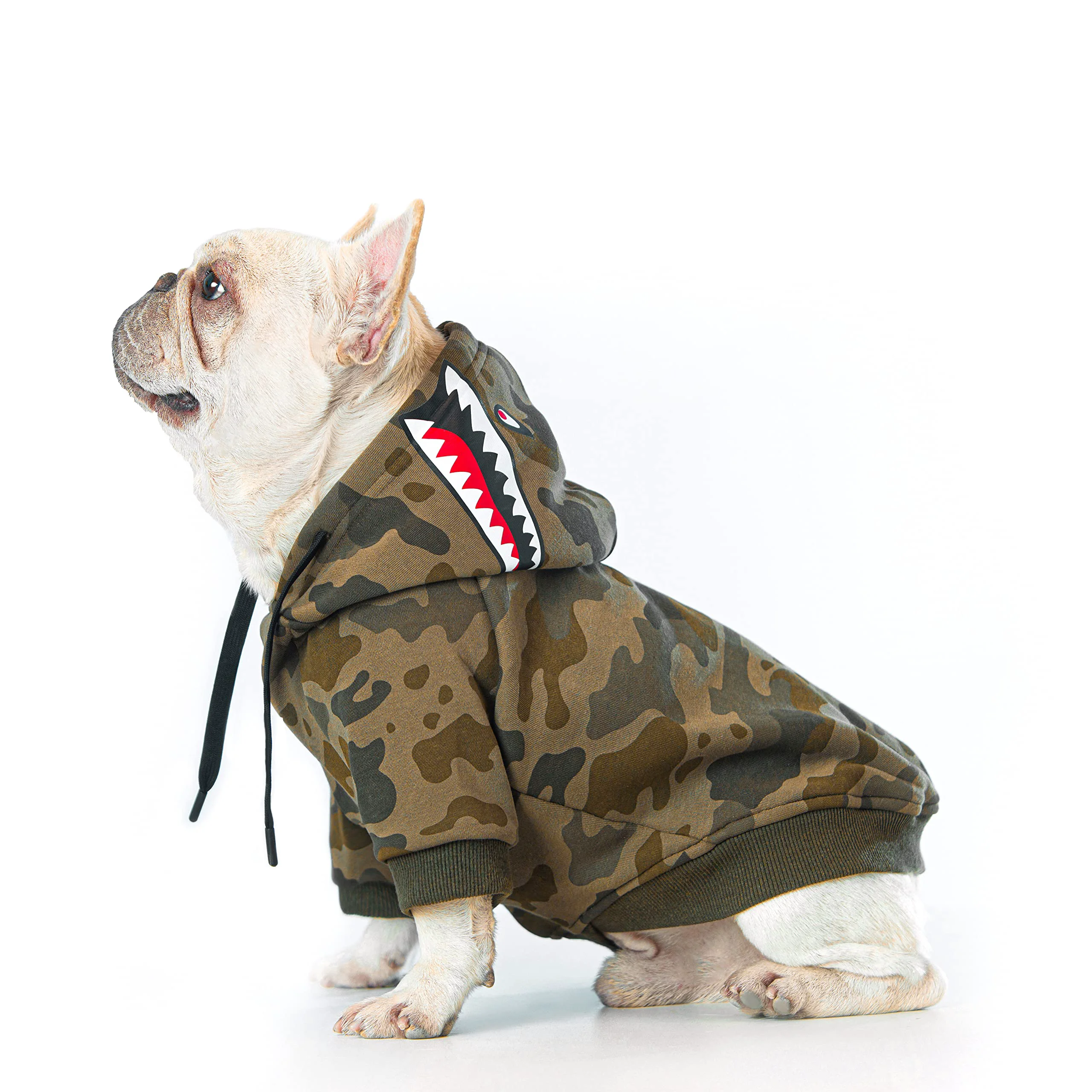 Expertly Made Woof Trails Camo Dog Hoodie — Extra Warm Fleece Stretchy Fit Small Versatile