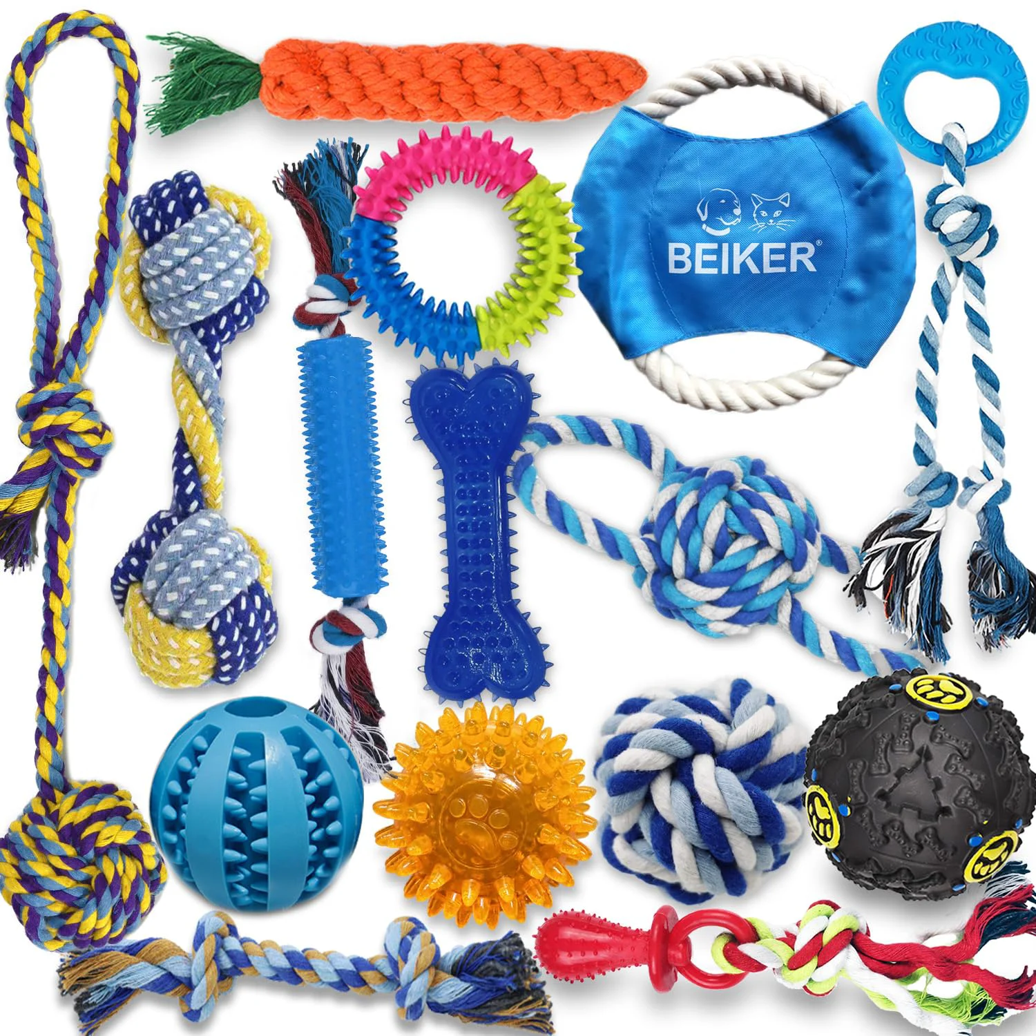 Carefully Designed Beiker Dog Teething Toys 15-Pack – Puppy Rope Rubber Toy Bundle for Small Medium Breeds Environmentally Friendly