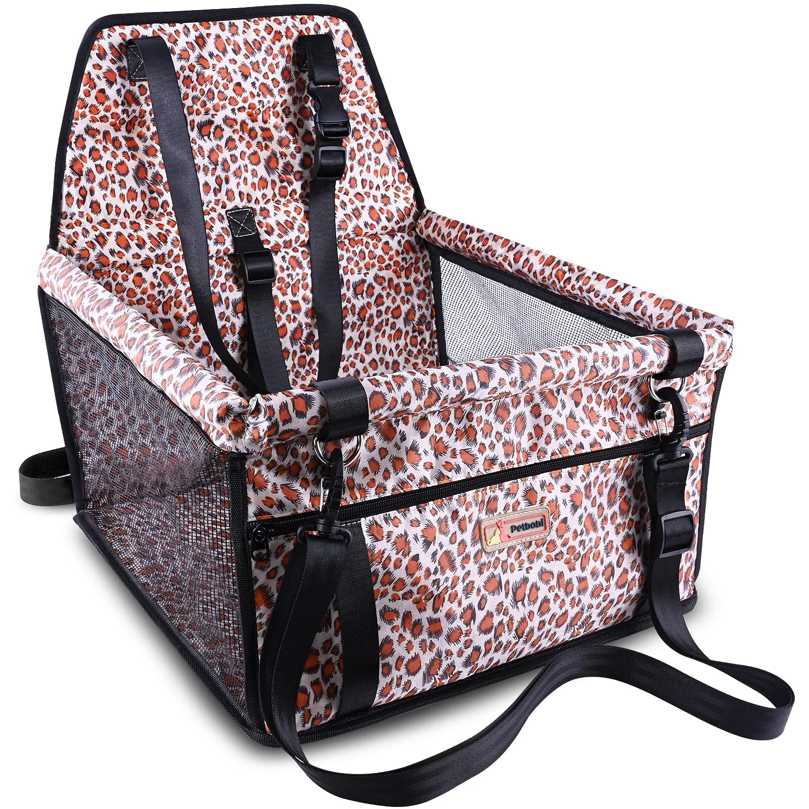 User-Friendly Petbobi Leopard Small Dog Car Seat – Foldable Booster for 5-15 lbs Front-Seat Safety Authentic