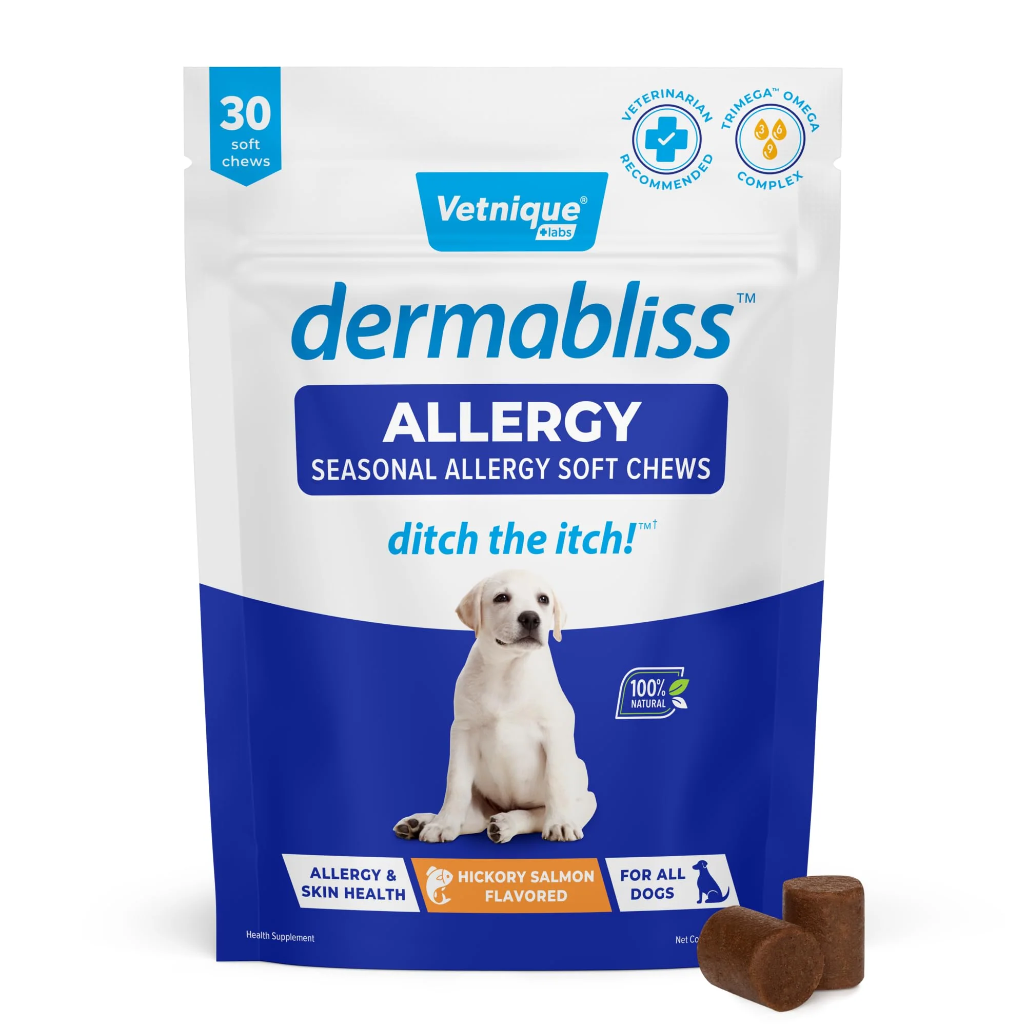 Premium Material Vetnique Dermabliss Dog Allergy Relief Chews – Itch Relief Immune Support 30 Count Responsible