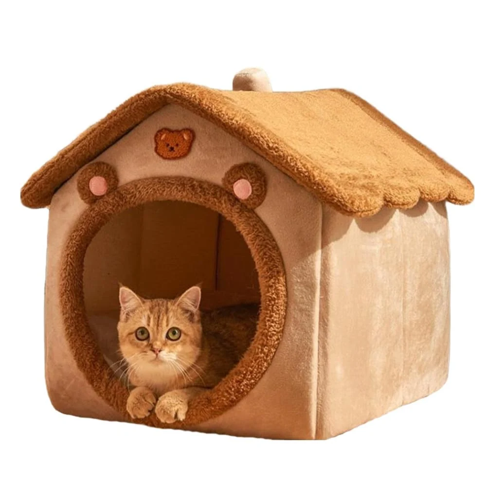 Traditional Sothuba Bear-Shaped Cat Bed Cave for Indoor Cats — M Size with Removable Cushion Consistent