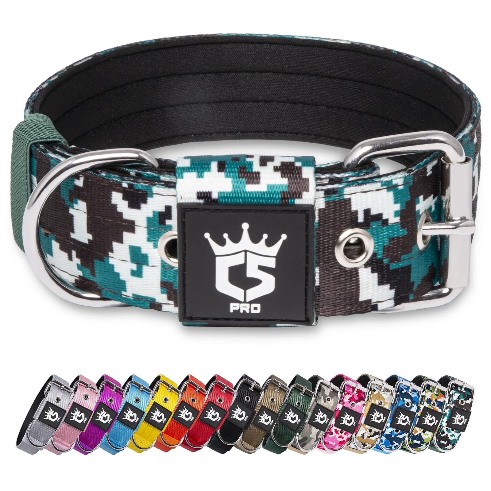 Comfortable TSPRO Tactical Dog Collar 1.5 Inch Wide – Heavy-Duty Adjustable with D-Ring Camo Cyan L Refined