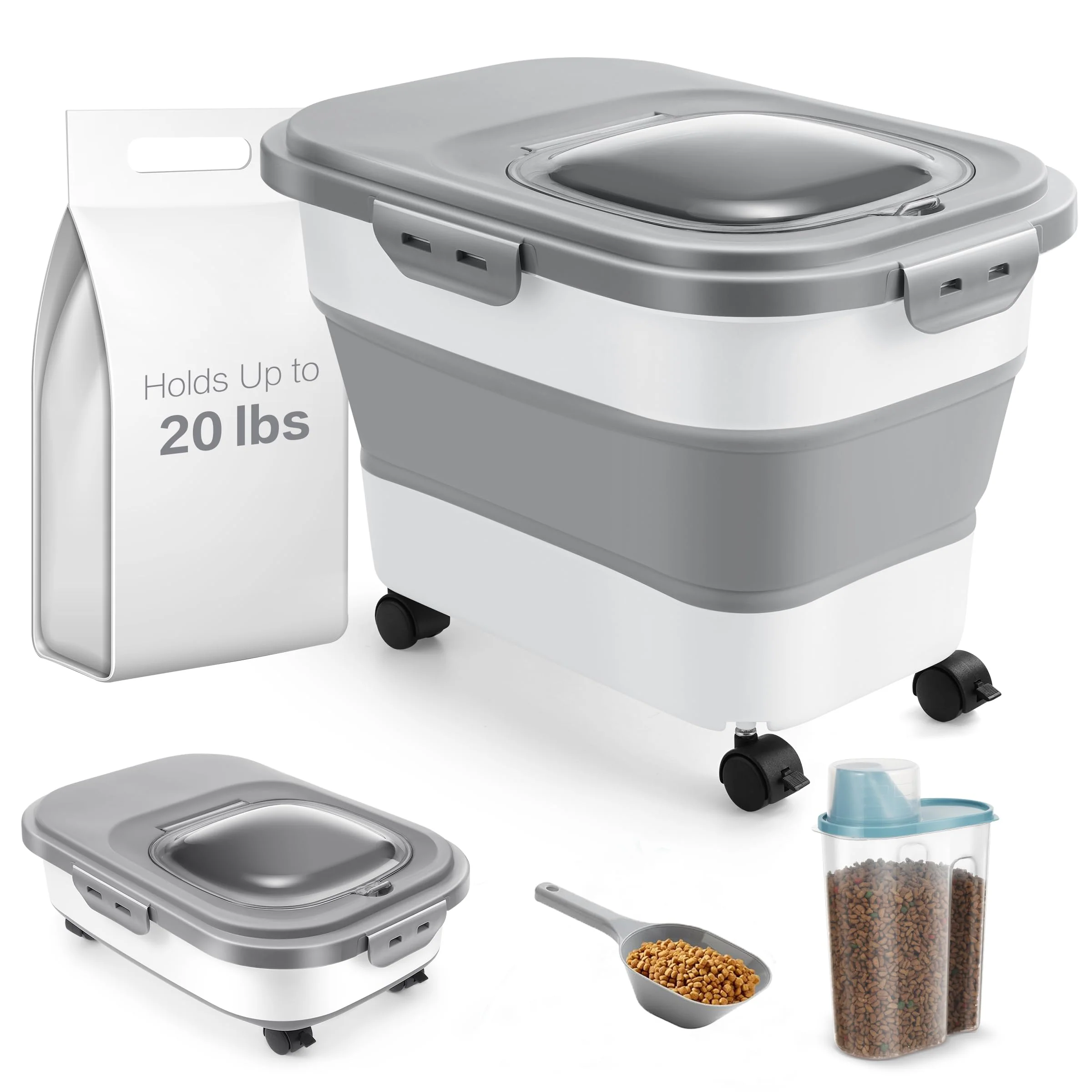 Top-Quality AN Airtight Collapsible Pet Food Container with Casters – 20 lb Capacity Grey Carefully Designed