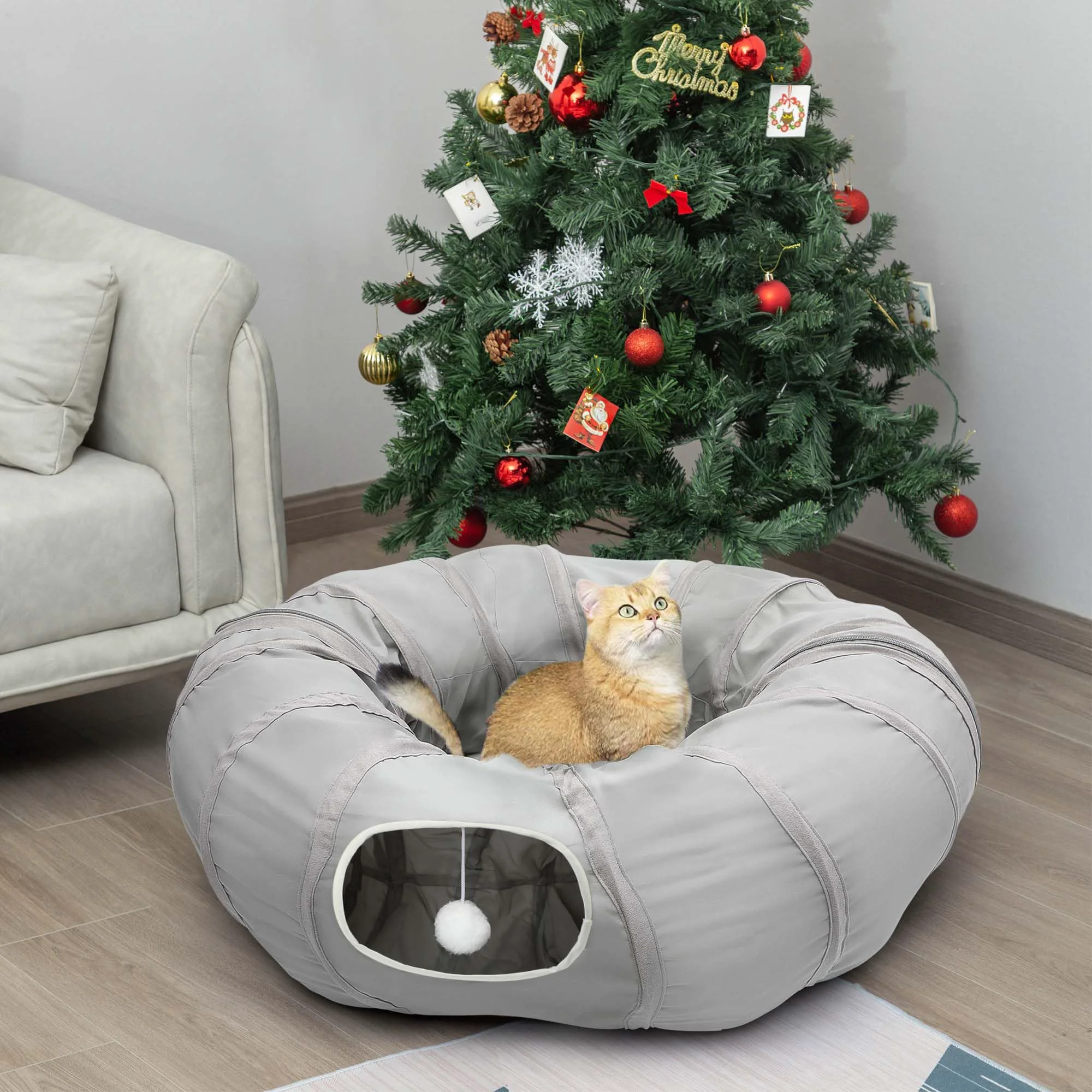 Fine Crafted AUOON Cat Play Tunnel – Christmas Tree Cat Tunnel Bed Interactive Indoor Cat Toy Elegant