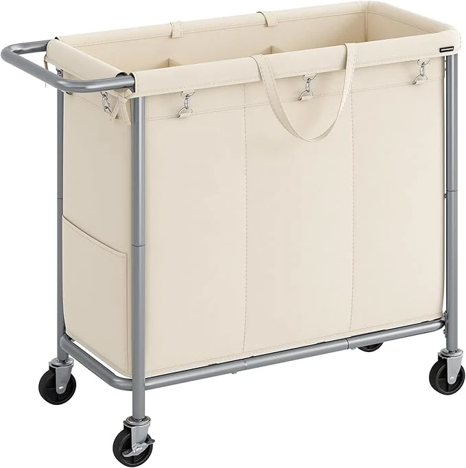 Fine Crafted SONGMICS Laundry Basket with Wheels 3-Section Rolling Laundry Hamper 52.8 Gallons 200 L Removable Liner Steel Frame with Handle 35.8 x 15.4 x 31.9 Inches Cream White URLS005W01About ThisOverview Lightweight