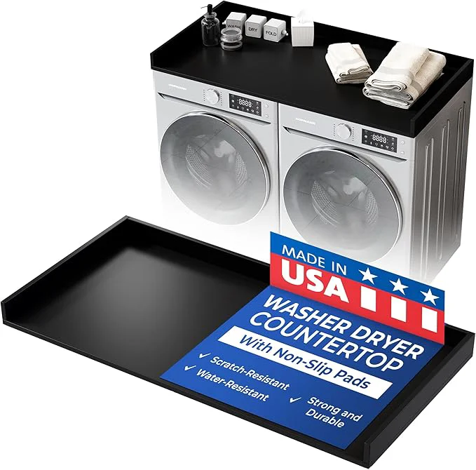 Easy-to-Use OfficeSimpli Large Washer Dryer Countertop 30 x 58 – Made in USA – Heavy-Duty Laundry Countertop Over Washer and Dryer Laundry Room Countertop Organization Solution with Non-Slip Pads BlackAbout ThisOverview Smart