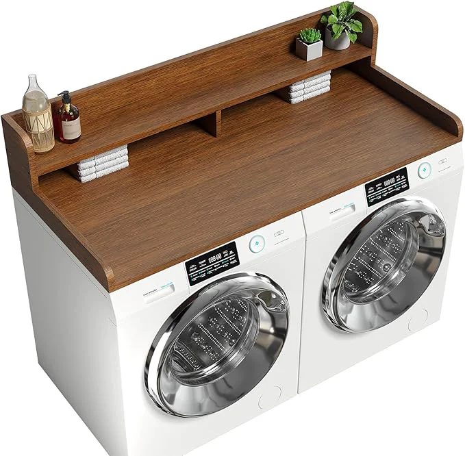High-Performance 2-Tier Washer Dryer Countertop with 2.75 H Edge Rails 58 W x 28 D Laundry Countertop for Folding Clothes Washer and Dryer Topper with Non-Slip Pad Brown About ThisOverview Artisan