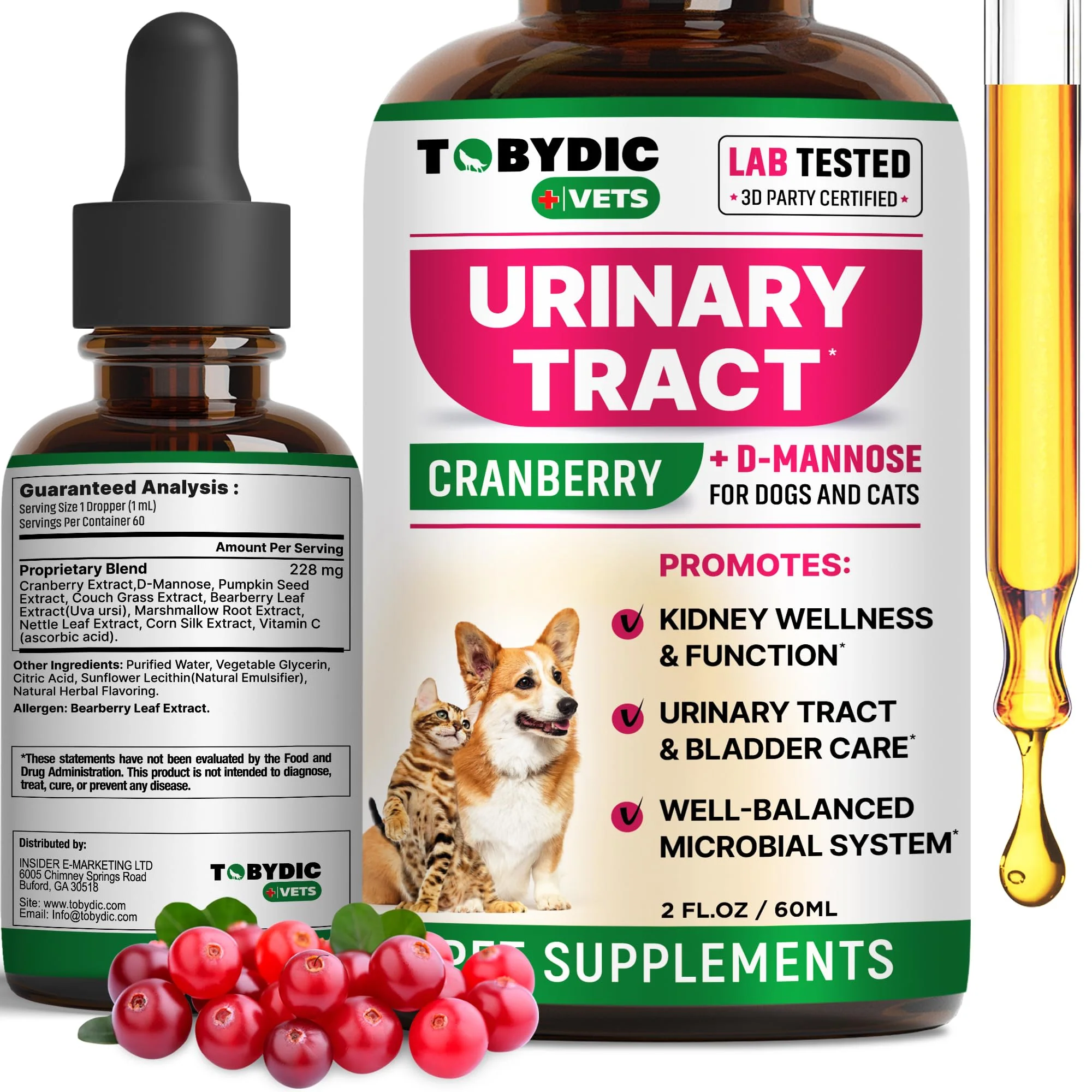 High-End TOBYDIC Cat Dog UTI Treatment – Cranberry D‑Mannose Kidney Bladder Support Exceptional