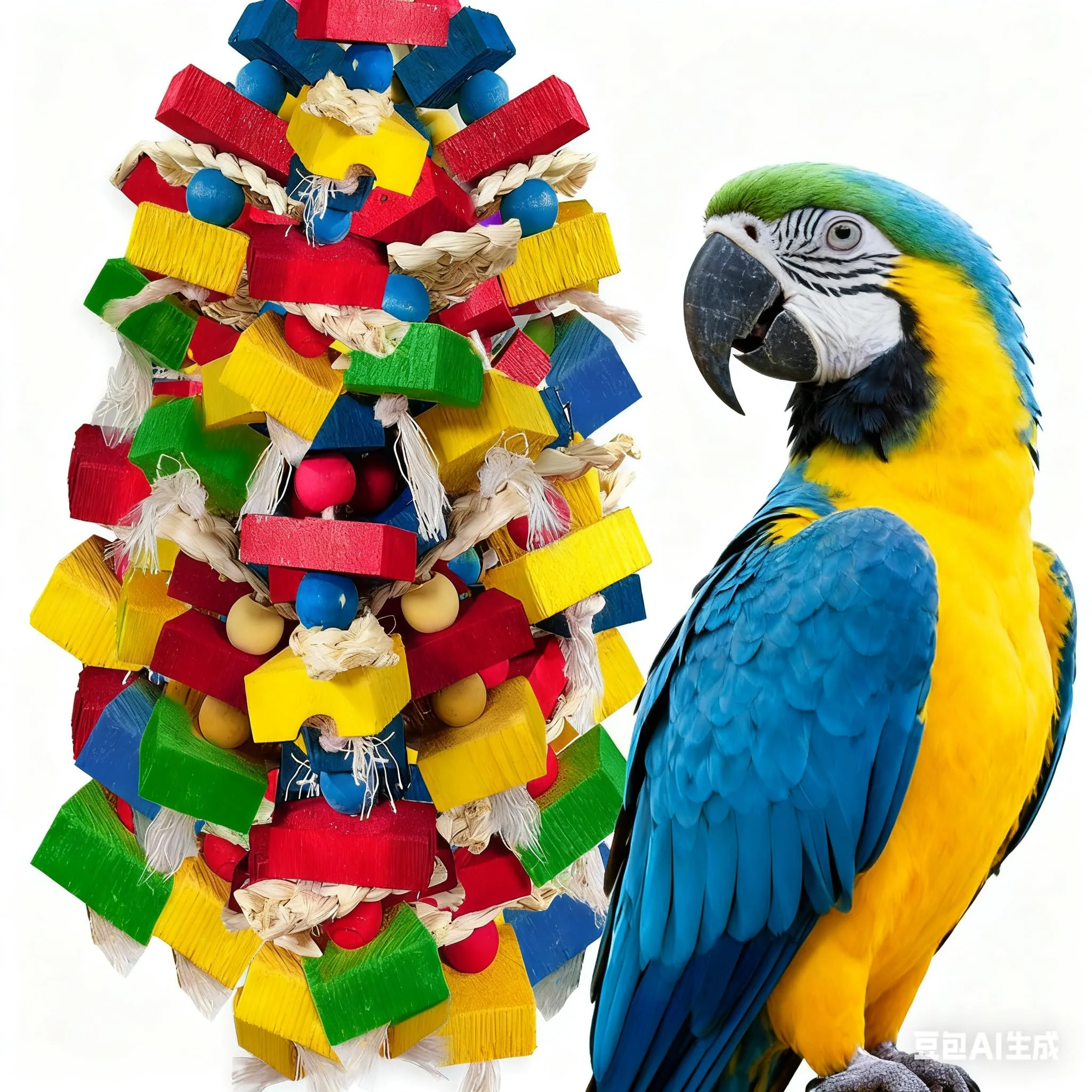 Top-Quality WQY GroceryShop Parrot Toys for Large Birds – Multicolored Wooden Block Chew Toy Prestigious