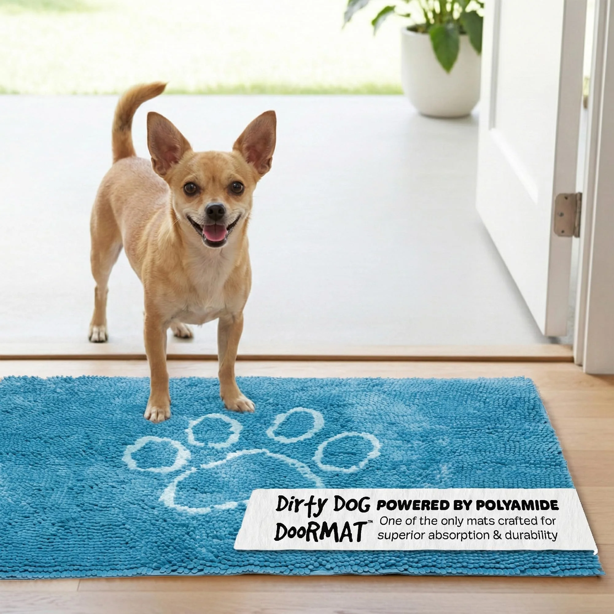 Secure Dog Gone Smart Dirty Dog Doormat Aqua – Ultra-Absorbent Quick-Dry Non-Slip Backing Relaxed