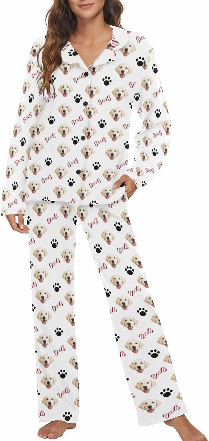 Reliable MyPupSocks Custom Face Pajamas for Women Set Personalized Photo Long Sleepwear XS-XXL Minimalist