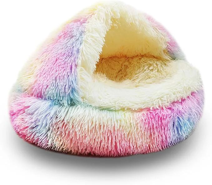 Comfortable ShinHye Cat Bed Round Plush Fluffy Hooded Cat Bed Cave Cozy Sustainable