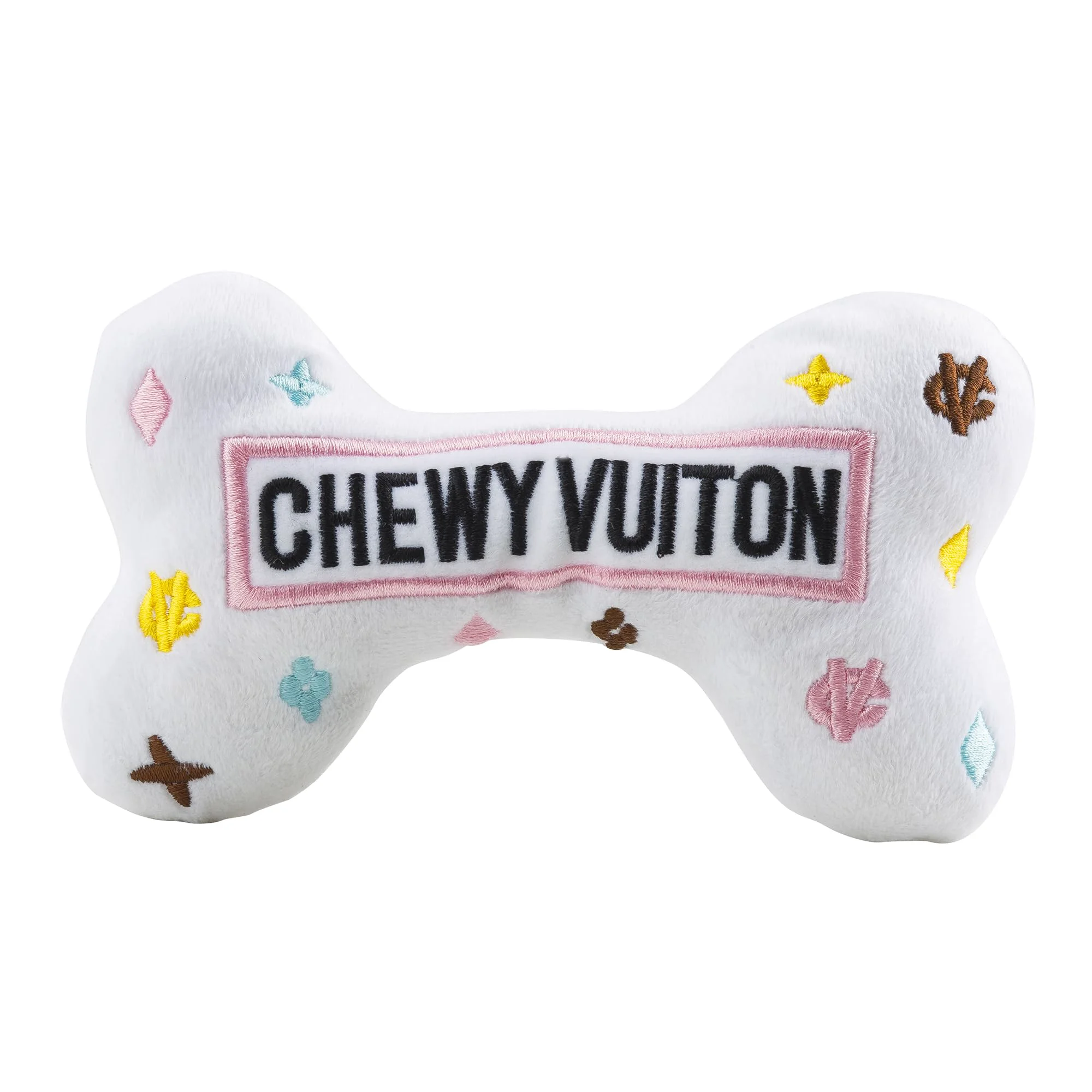 Green Haute Diggity Dog White Chewy Vuiton Bone – Plush Designer Toy with Squeaker Large Traditional