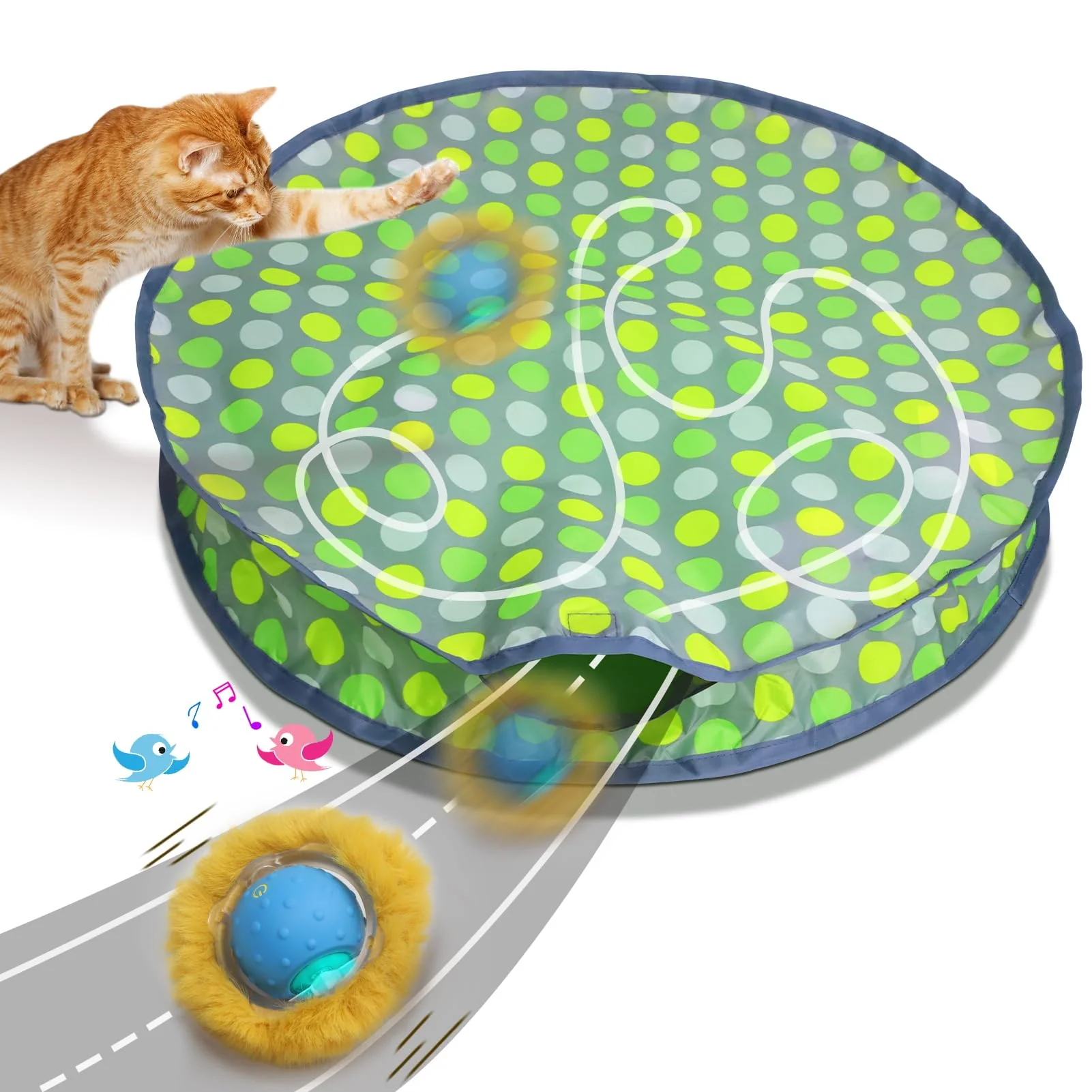 Exclusive Giociv Interactive Cat Ball in Pouch – Fast Rolling Chirping Sounds Excellent