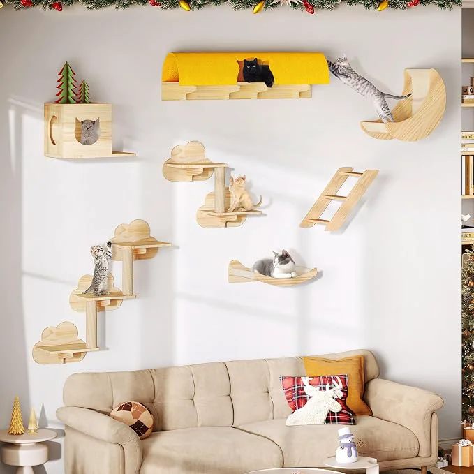Casual 13-in-1 Cat Wall Shelves and Perches Floating Cat Shelves Solid Wood Wall High-Quality