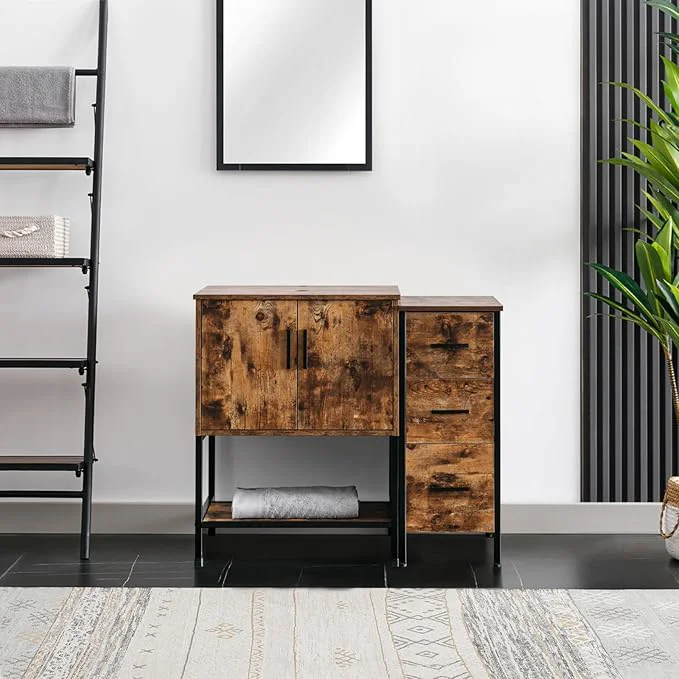 User-Friendly eclife 36 Bathroom Vanity Sink Combo Modern Metal Stand Cabinet W Bottom Shelf Storage Side Cabinet Rustic Brown Without Sink About ThisOverview Relaxed
