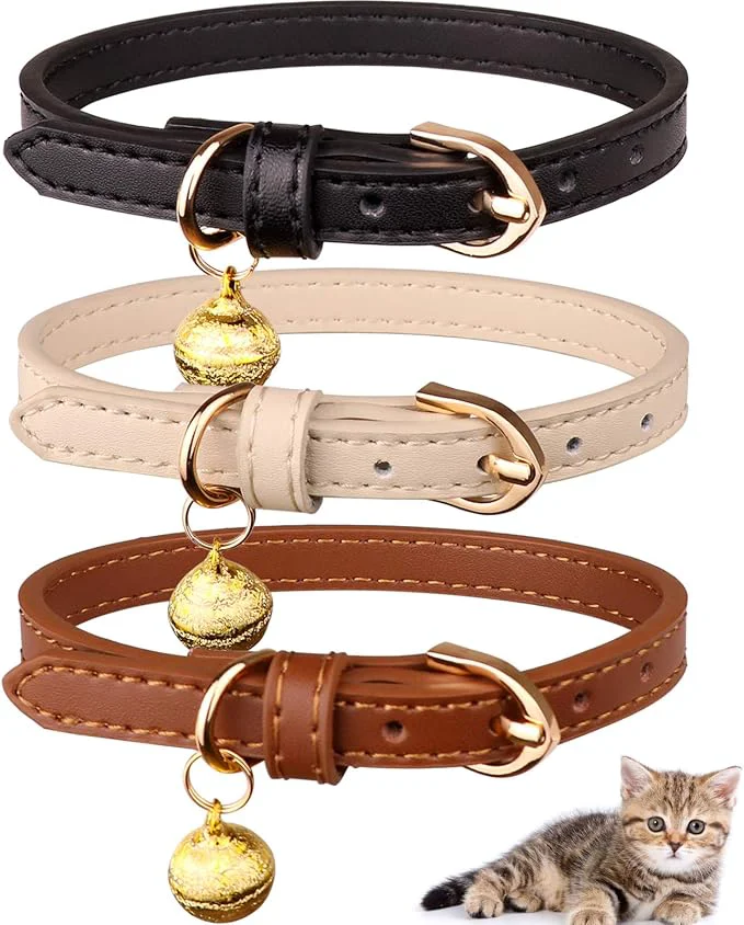 Environmentally Friendly 3 Pack Leather Cat Collars Original
