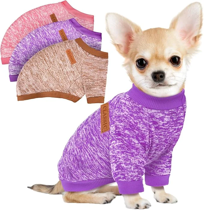 Safe 3 Pack Dog Sweaters for Small Dogs Girl Boy Winter Fleece Clothes Warm Soft Dog Secure