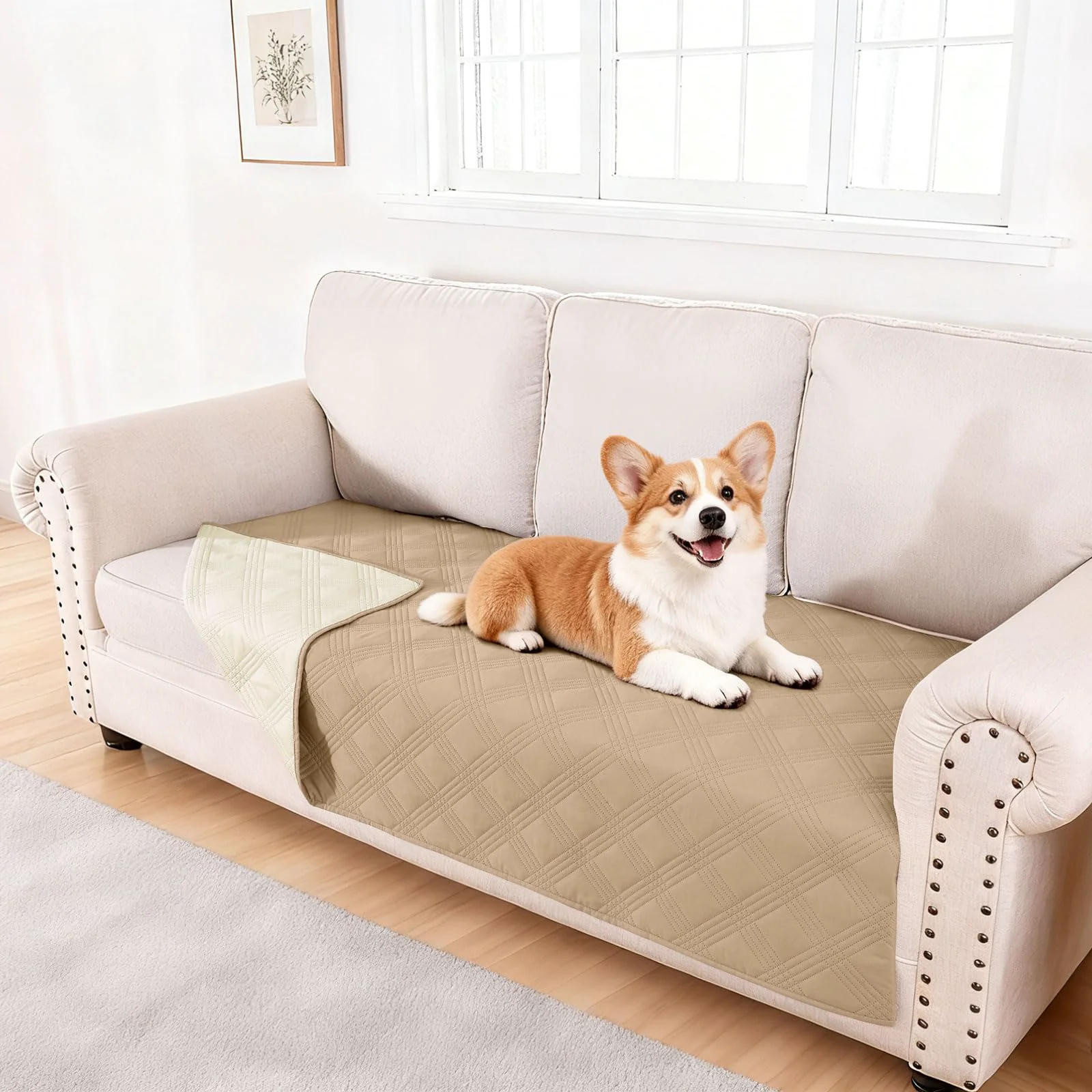 Smart hyha Waterproof Dog Blanket – Reversible 40×70 Pet Bed Sofa Cover Camel Beige Original Design