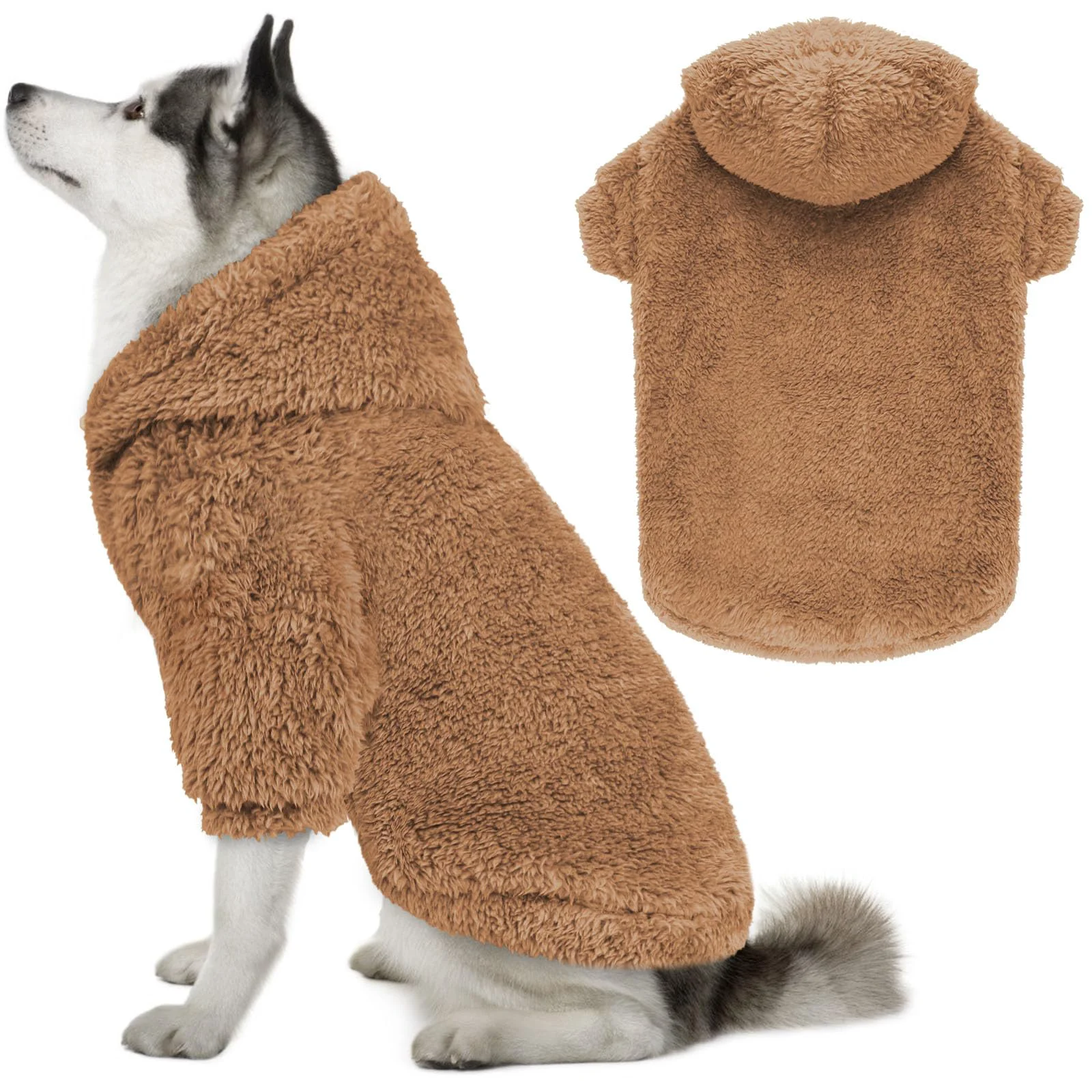 Selected QDYU Fuzzy Dog Sweater for Large Dogs – Coffee-XL Hoodie with Double-Sided Plush Fleece Sophisticated