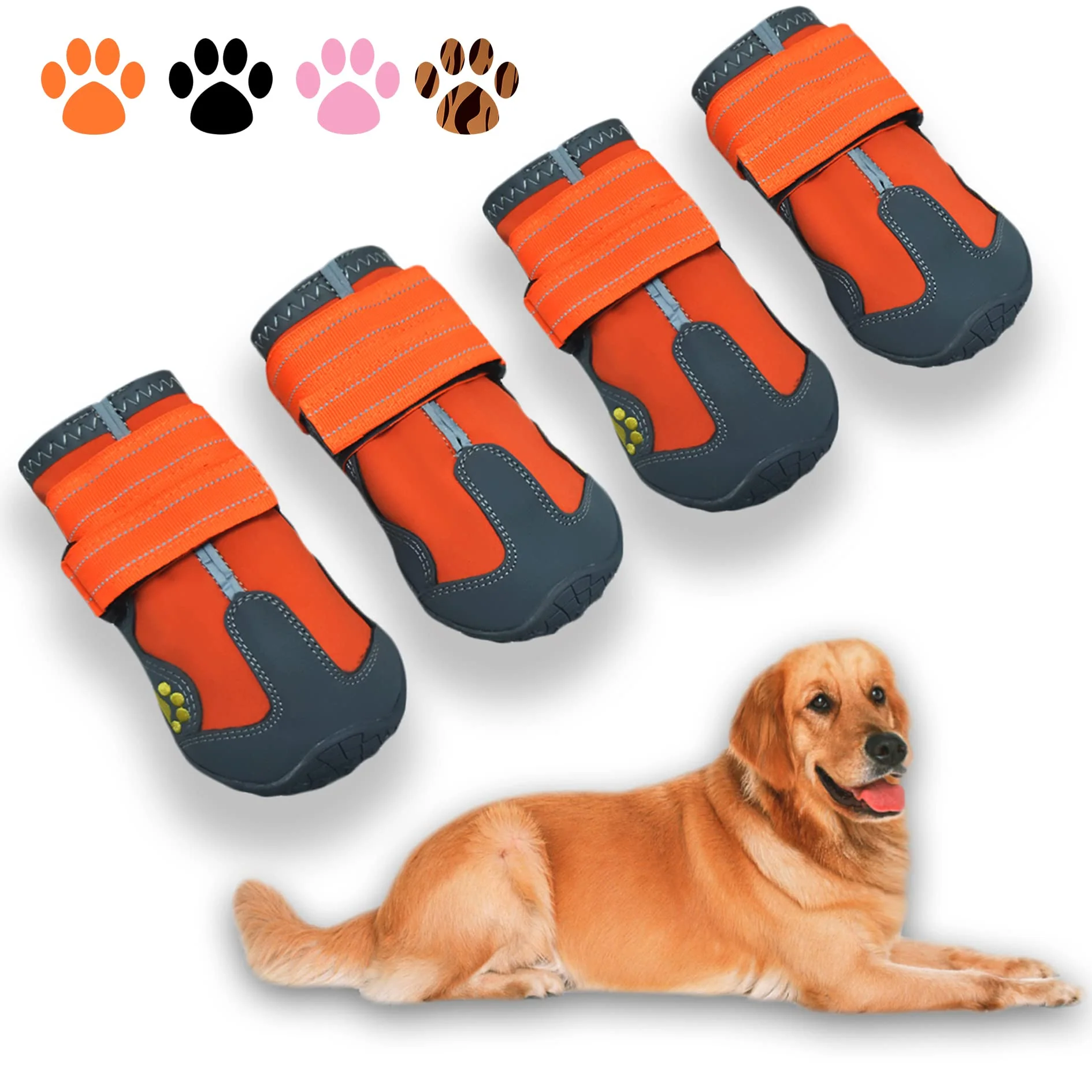 Sustainable XSY G Dog Boots Size 2 – Waterproof Outdoor Shoes with Reflective Strips Anti-Slip Soles 4 Pcs Orange Elegant