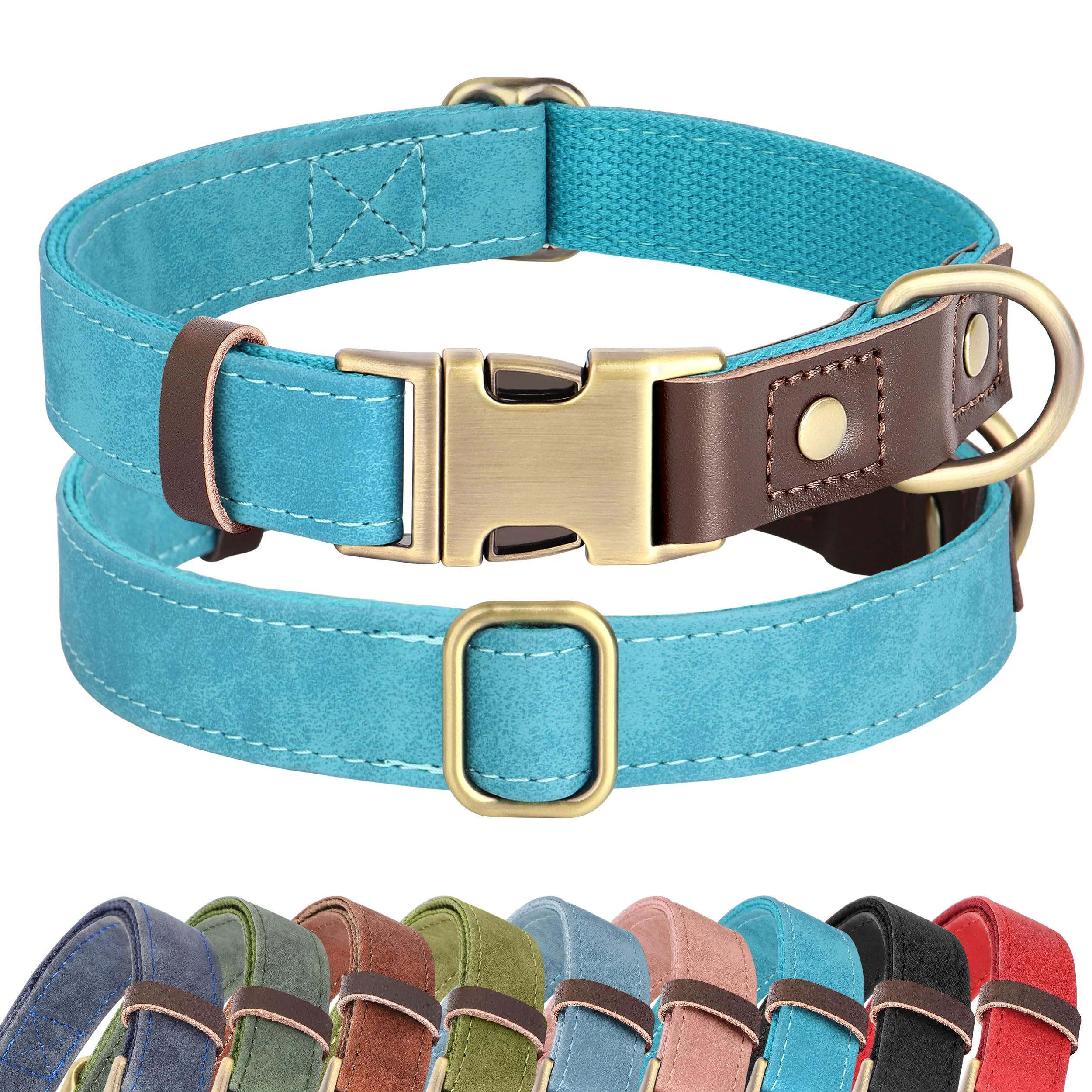 Excellent Didog Soft PU Leather Dog Collar for Large Dogs — XL 17-26 neck 1¼ inch width Light Blue Long-Lasting