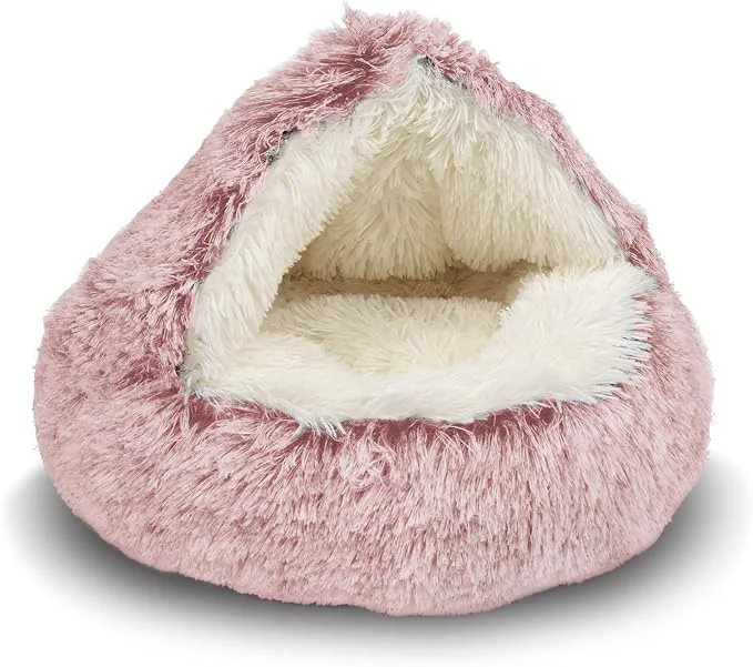 Sustainable ShinHye Cat Bed Round Plush Fluffy Hooded Cat Bed Cave Cozy Official