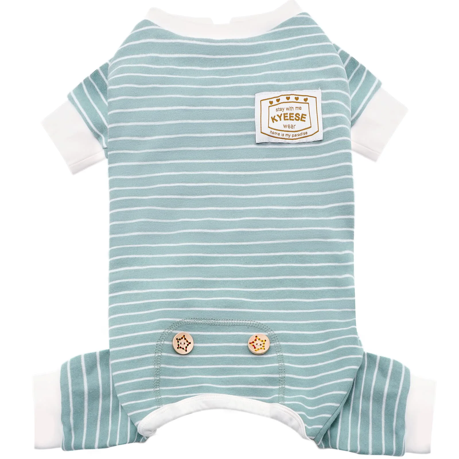 Selected KYEESE Dog Pajamas – Stretchable 4-Leg Striped Jumpsuit Green Medium Premium Material