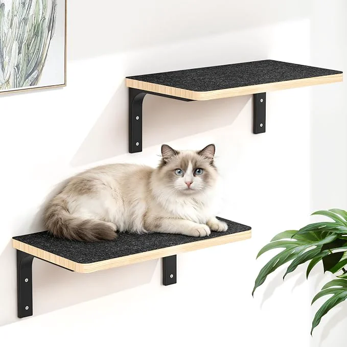 Consistent 2PCS Cat Wall Shelves with Felt Board 17×9.85 Inch Solid Wood Cat Wall Genuine