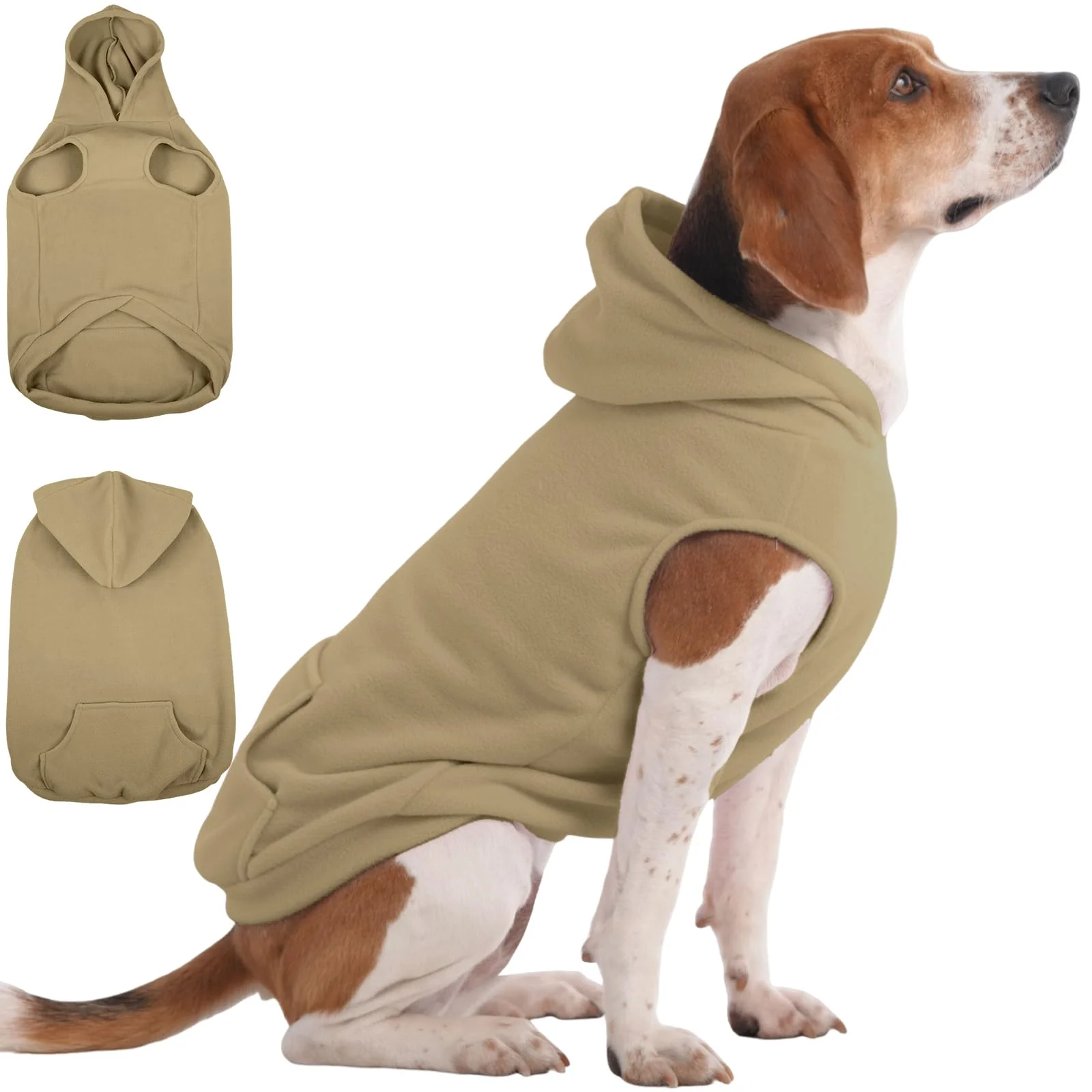 Trusted IECOii Dog Hoodie for Medium Dogs Warm Polar Fleece Hoodie with Leash Hole Pocket – Khaki L High-Quality
