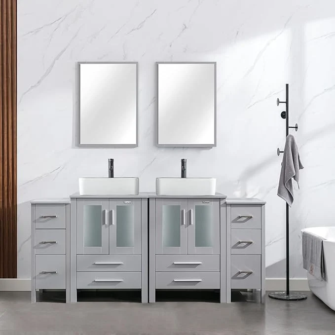 Premium eclife 72 Modern Bathroom Vanity Sink Combo standing Cabinet with Small Side Cabinet White Black Ceramic Vessel Sink Water Save Faucet Drain Gray T03BK About ThisOverview Easy-to-Use