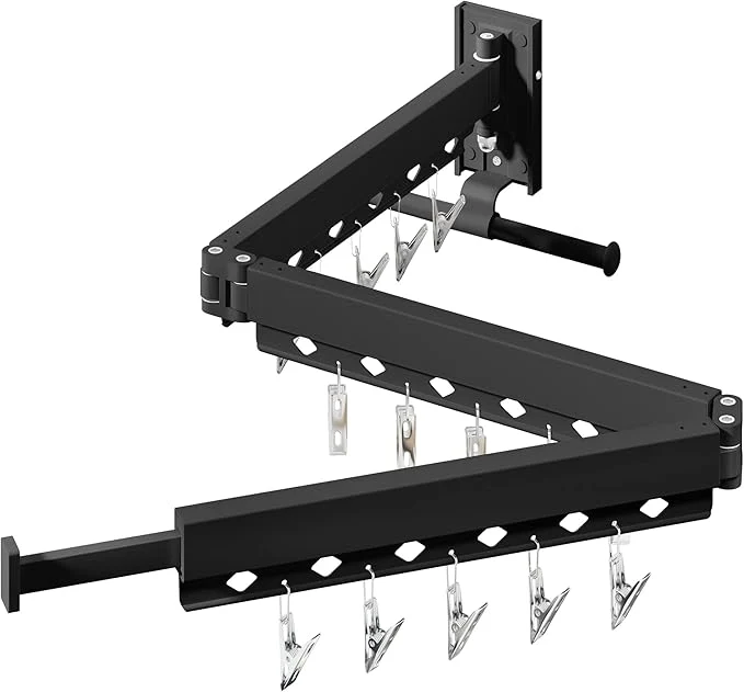 Pure Wall Mounted Clothes Hanger Clothes Drying Rack Laundry Drying Rack Clothes Rack Laundry Rack Wall Mount Retractable Collapsible Drying Rack Clothing Windproof Holes with Clips BlackAbout ThisOverview Professional