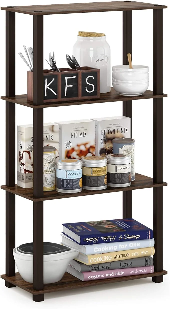 Modern Furinno Turn-N-Tube 4-Tier Multipurpose Shelf Display Rack Square Tube Walnut BrownAbout ThisOverview Pure