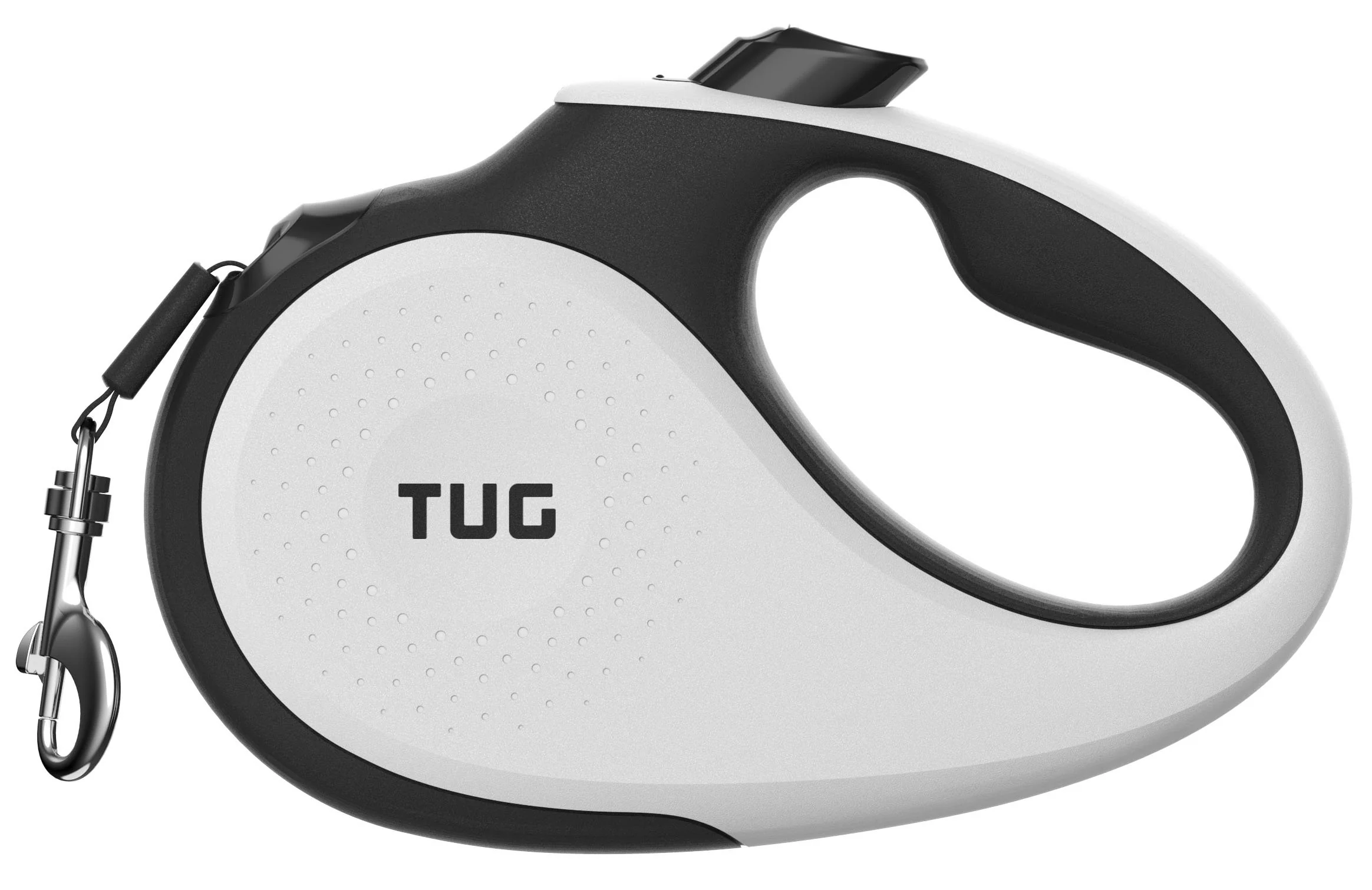 Detailed TUG 360° Tangle- Retractable Dog Leash 16 ft Nylon Tape One-Handed Brake Pause Lock Large White Flexible